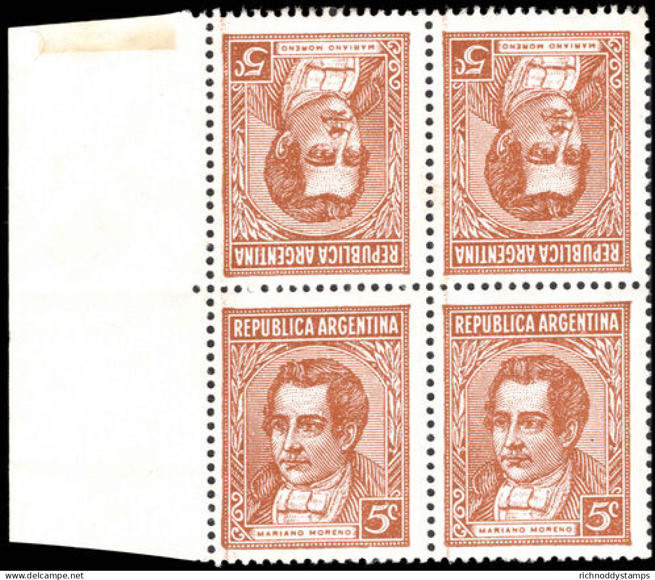 Argentina 1935-36 5c Moreno Tete-beche Block Of 4 Unmounted Mint. - Unused Stamps