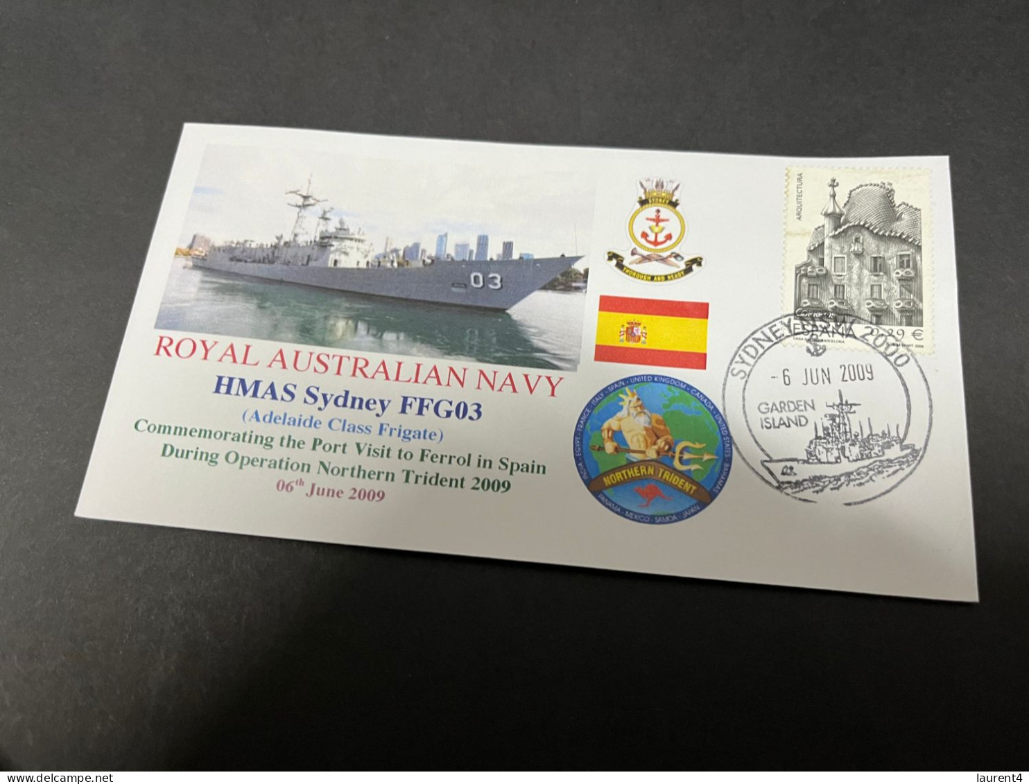 6-7-2023 (1 S 29) Royal Australian Navy Warship - HMAS Sydney FFG 03 (Spain Stamp) - Andere & Zonder Classificatie