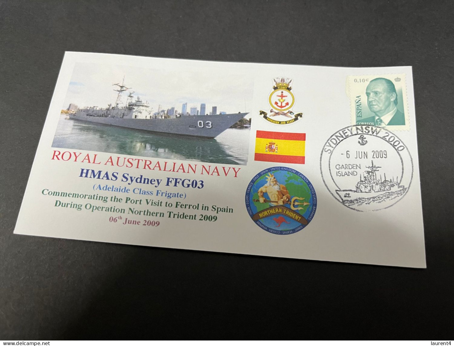 6-7-2023 (1 S 29) Royal Australian Navy Warship - HMAS Sydney FFG 03 (Spain Stamp) - Andere & Zonder Classificatie