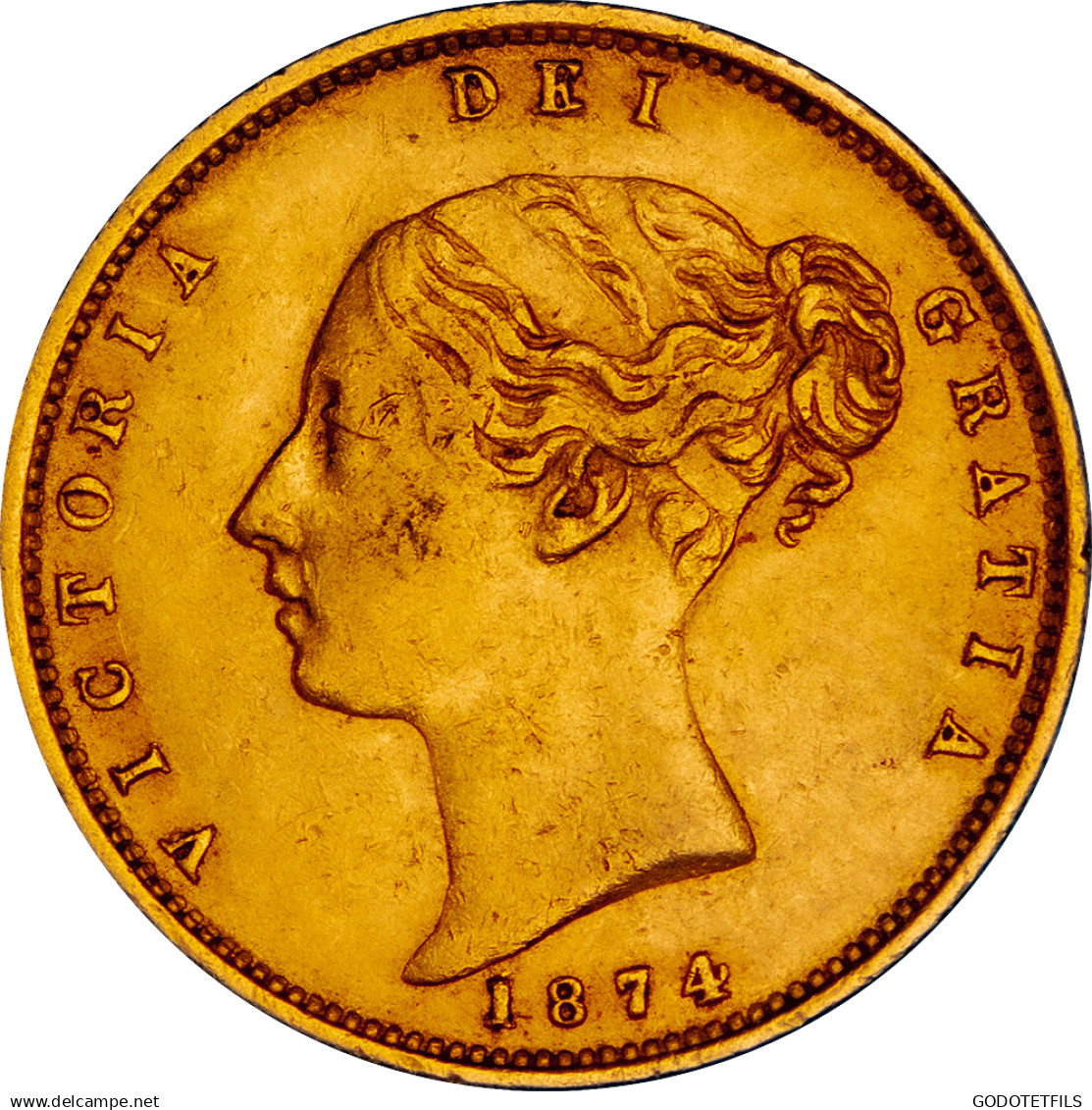 Royaume-Uni 1 Demi Souverain Victoria Buste Jeune Et Armoiries 1874 - 1/2 Sovereign