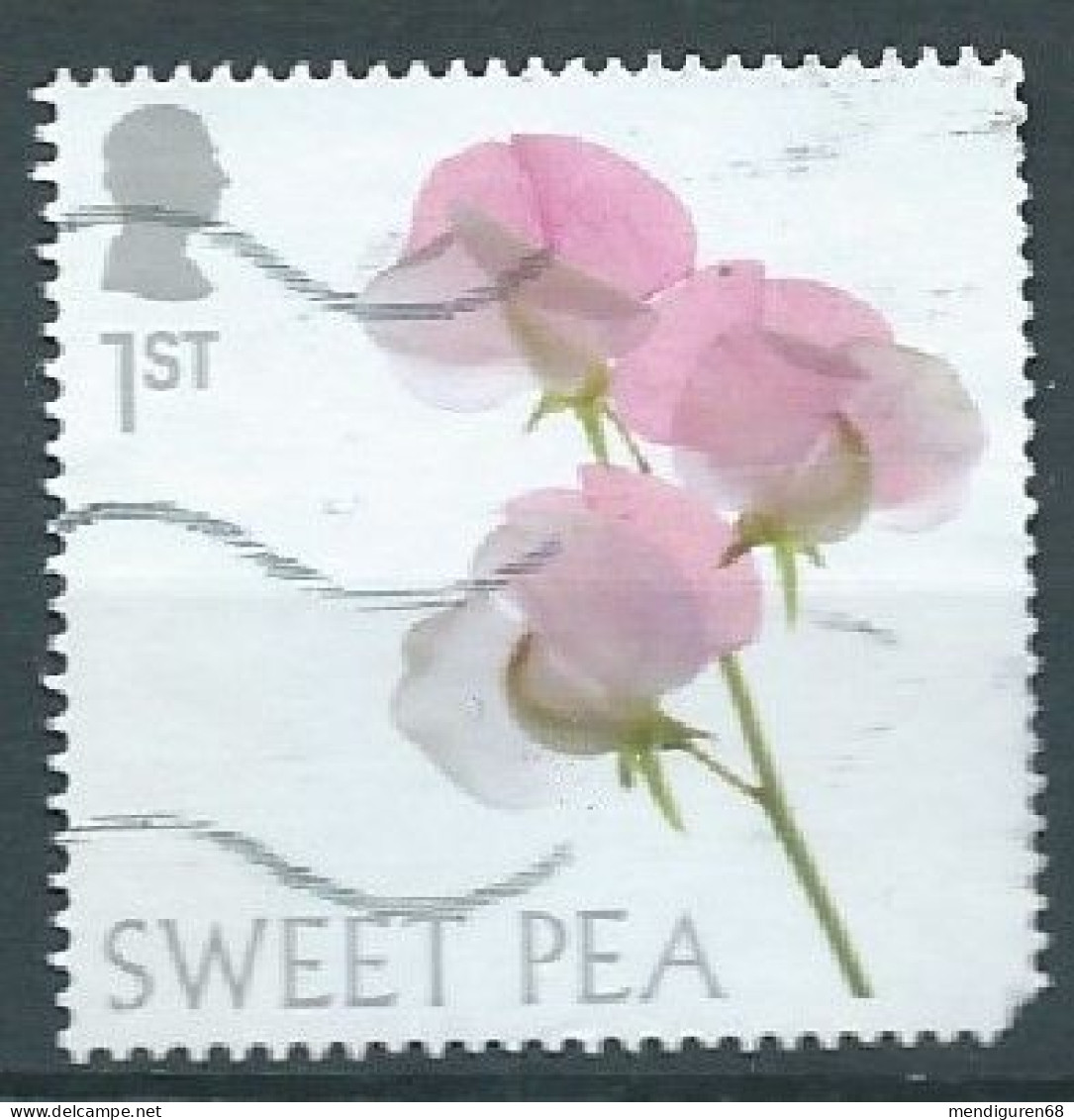 GROSSBRITANNIEN GRANDE BRETAGNE GB 2023 FLOWERS: SWEET PEA  1ST USED FALT DENTS SG 4796 MI 5157 YT 5548 SN 4345 - Used Stamps