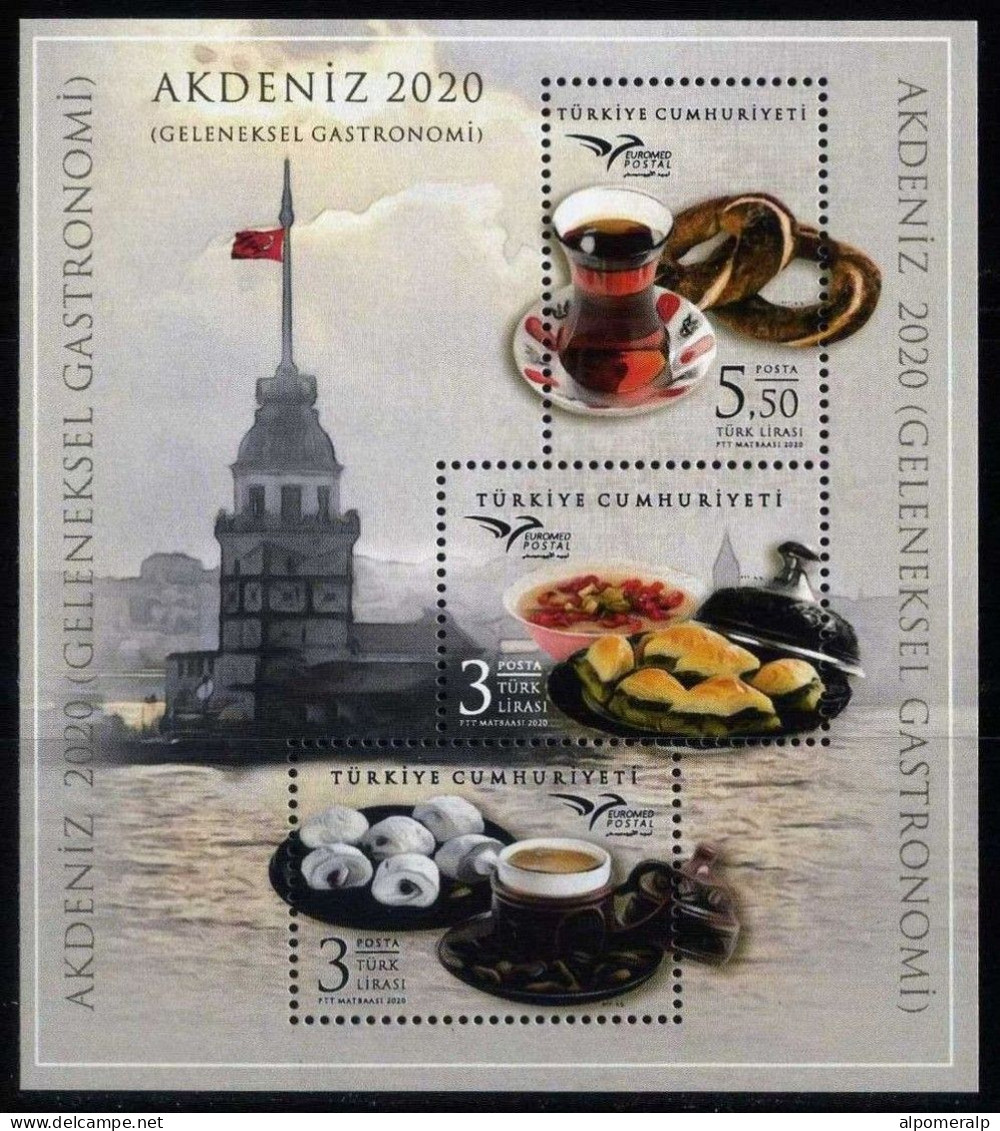 Türkiye 2020 Mi 4585-4587 MNH [Block 201] EUROMED, Traditional Gastronomy, Food, Tea, Turkish Coffee, Lighthouse - Alimentation