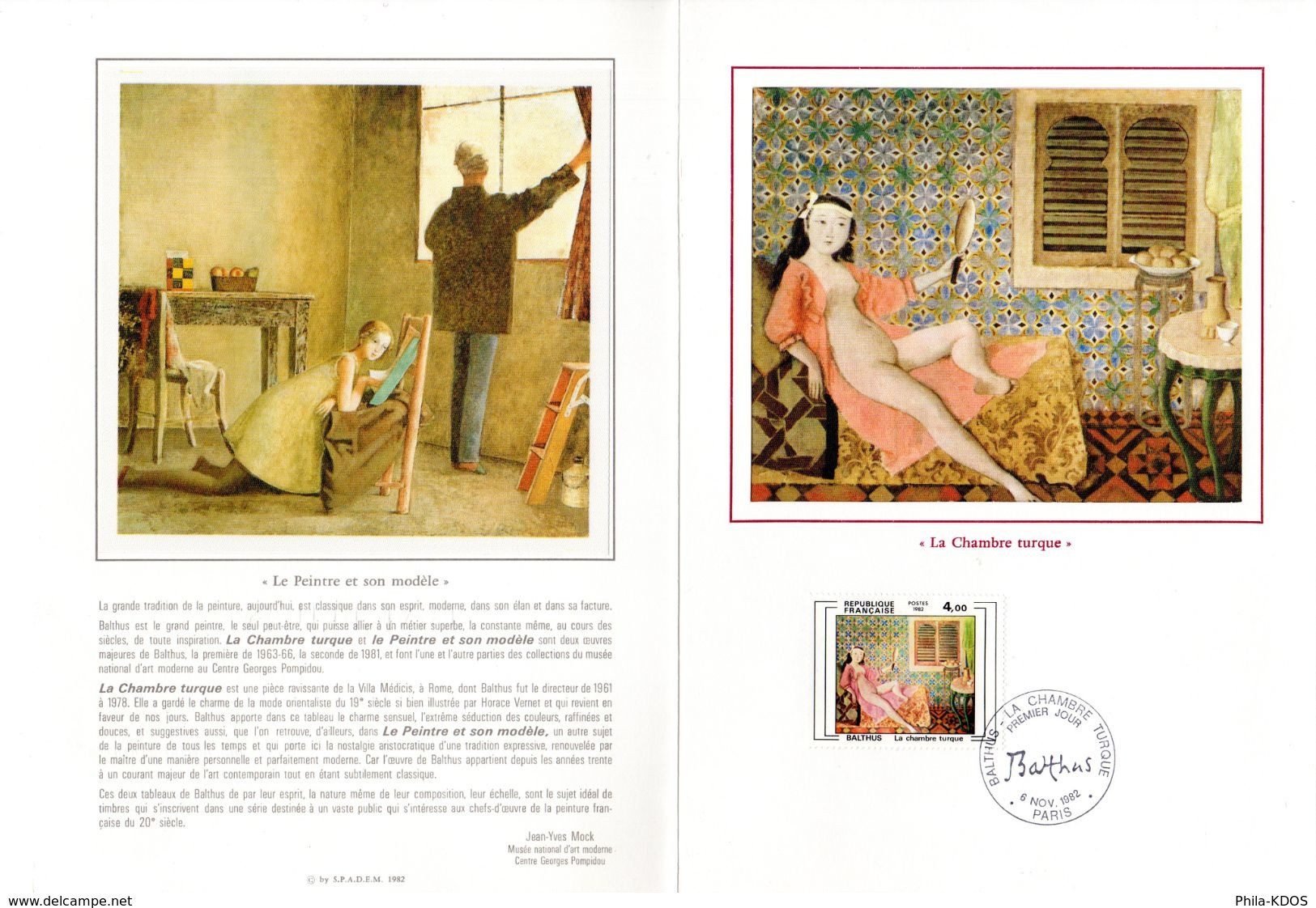 " LA CHAMBRE TURQUE De BALTHUS " Sur Encart 1er Jour En Soie De 1982. N° YT 2245. Parfait état. - Aktmalerei