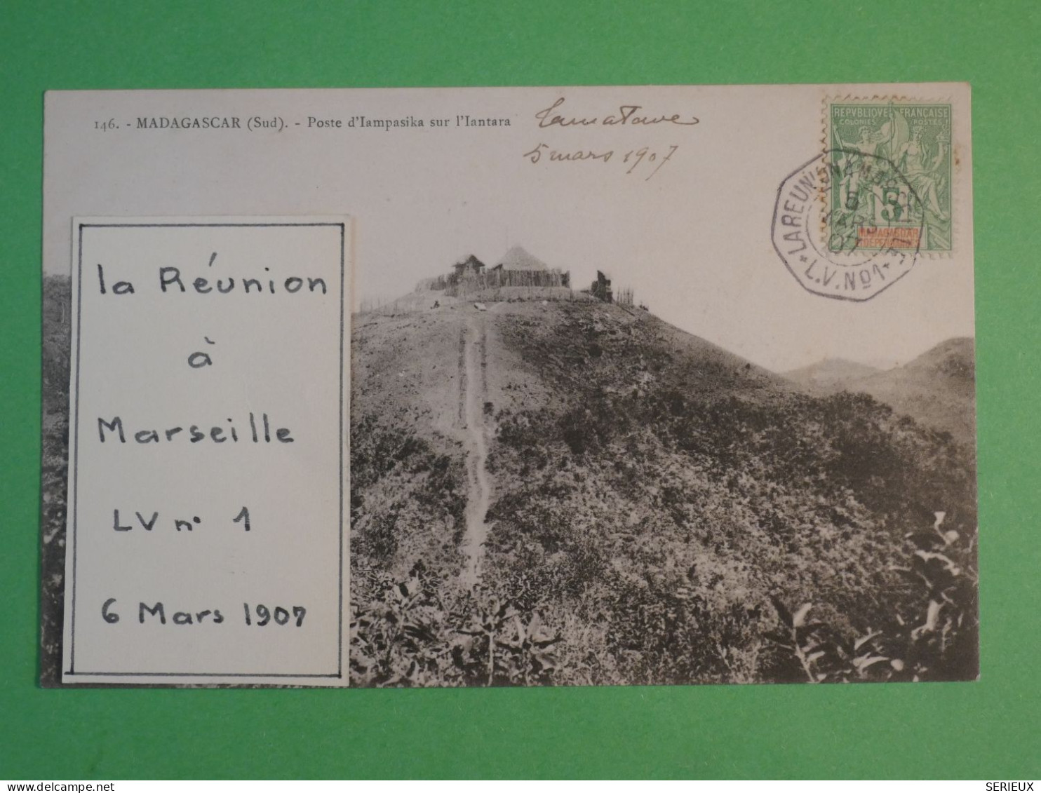 BV6  LA REUNION  BELLE  CARTE  MARITIME   1907 REUNION MARSEILLE +TAMATAVE    +AFF. PLAISANT+ - Storia Postale