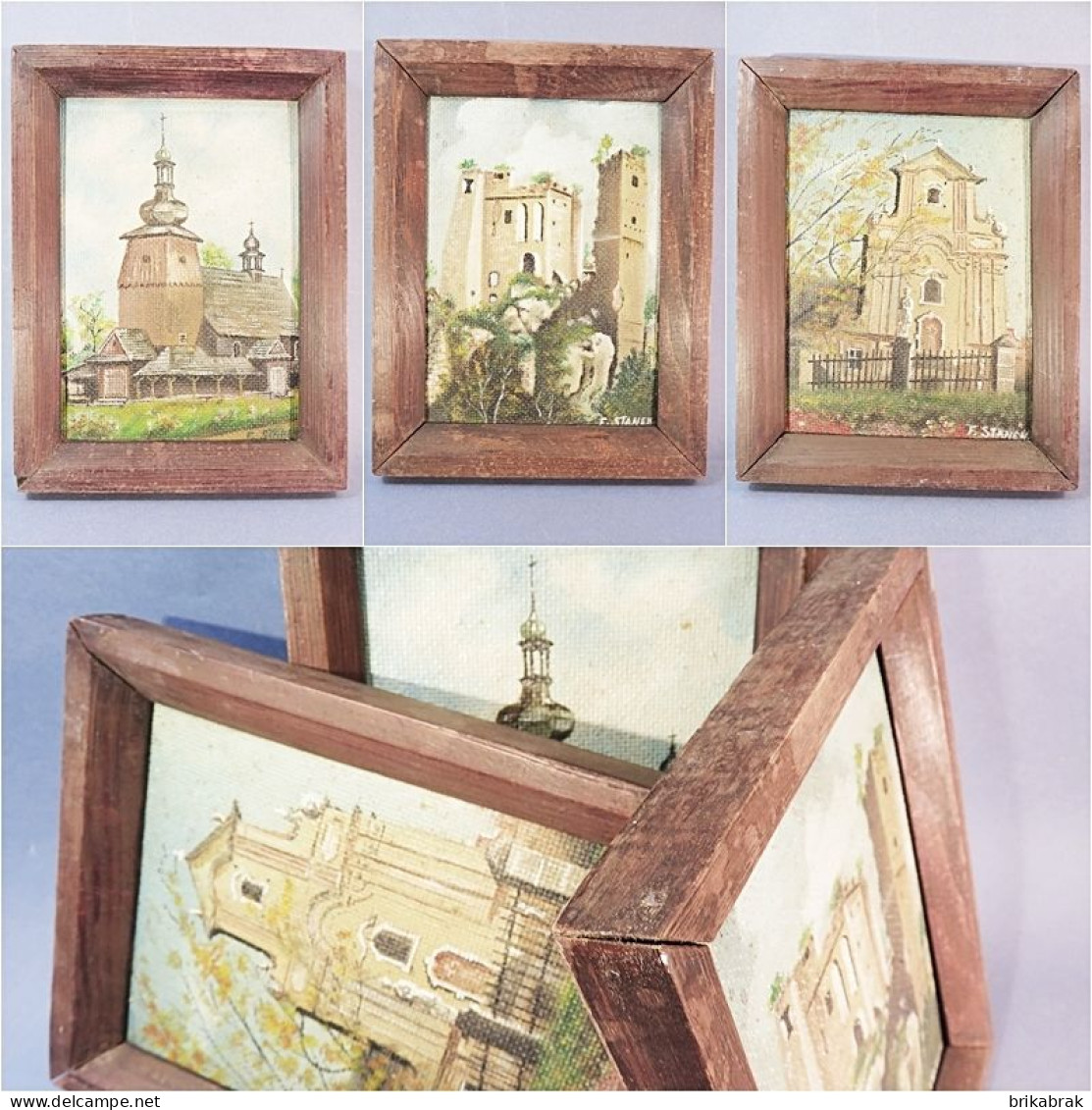 + TROIS TABLEAUX EGLISES + Peinture Religion Cadre Tableau Orthodoxe Monument Ruine - Waterverf