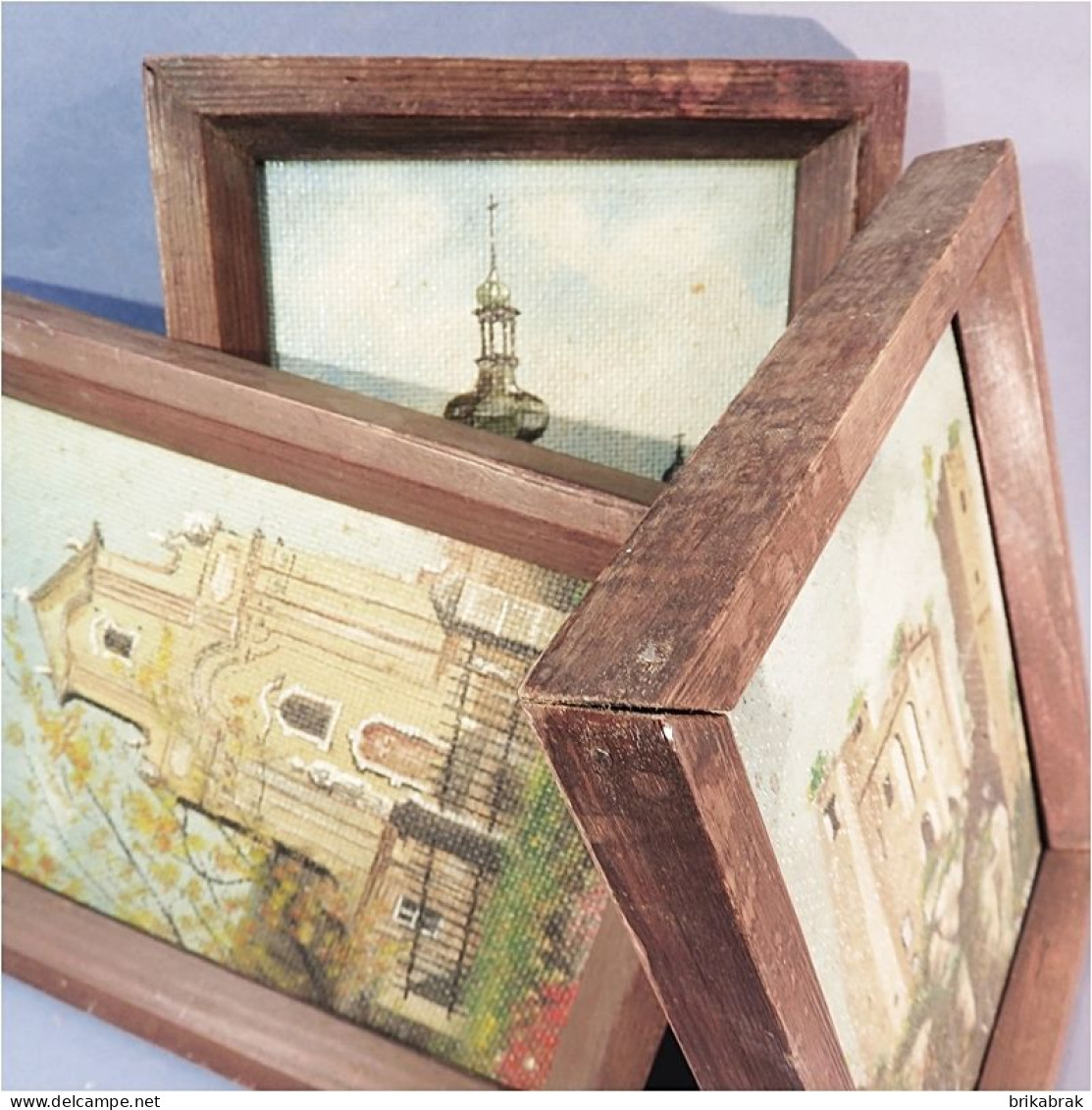 + TROIS TABLEAUX EGLISES + Peinture Religion Cadre Tableau Orthodoxe Monument Ruine - Gouaches