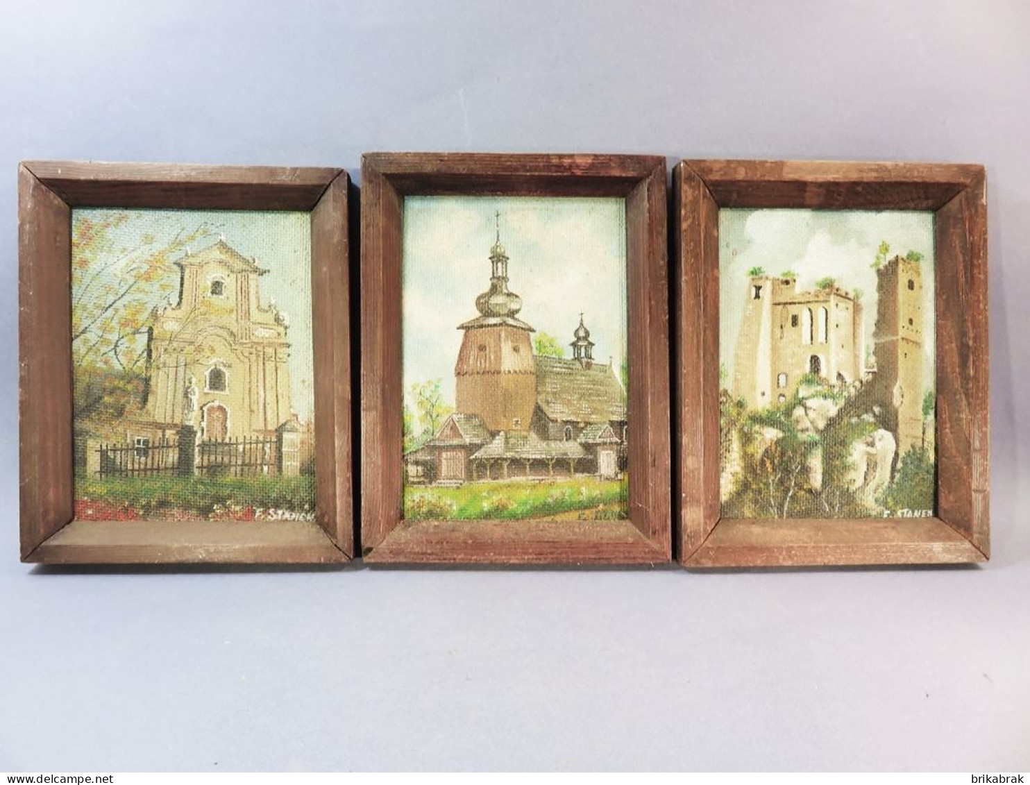 + TROIS TABLEAUX EGLISES + Peinture Religion Cadre Tableau Orthodoxe Monument Ruine - Waterverf