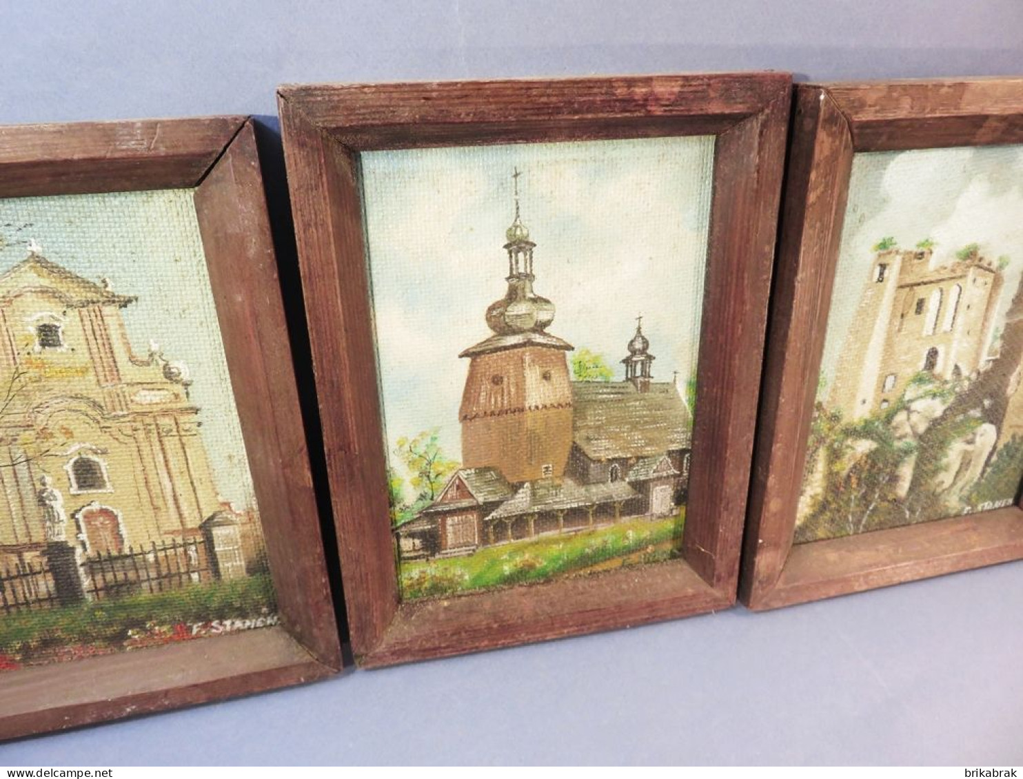 + TROIS TABLEAUX EGLISES + Peinture Religion Cadre Tableau Orthodoxe Monument Ruine - Gouaches