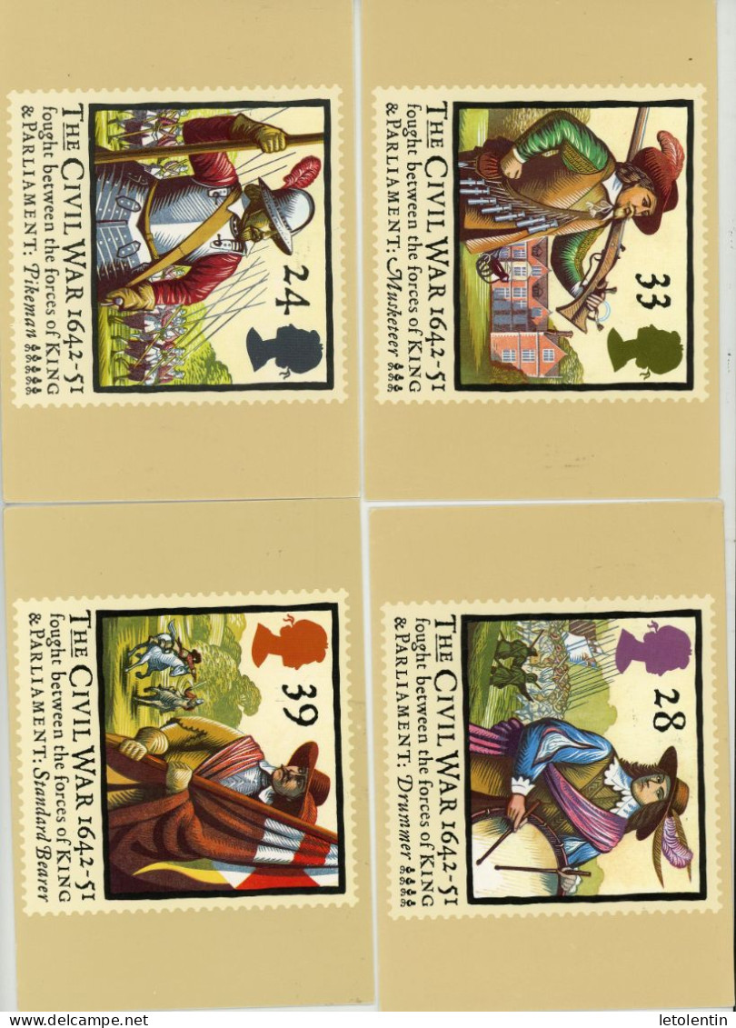 GRANDE BRETAGNE - BATAILLE D'EDGEHILL - CARTE MAXIMUM - N° Yvert  1624/1627 - Maximum Cards