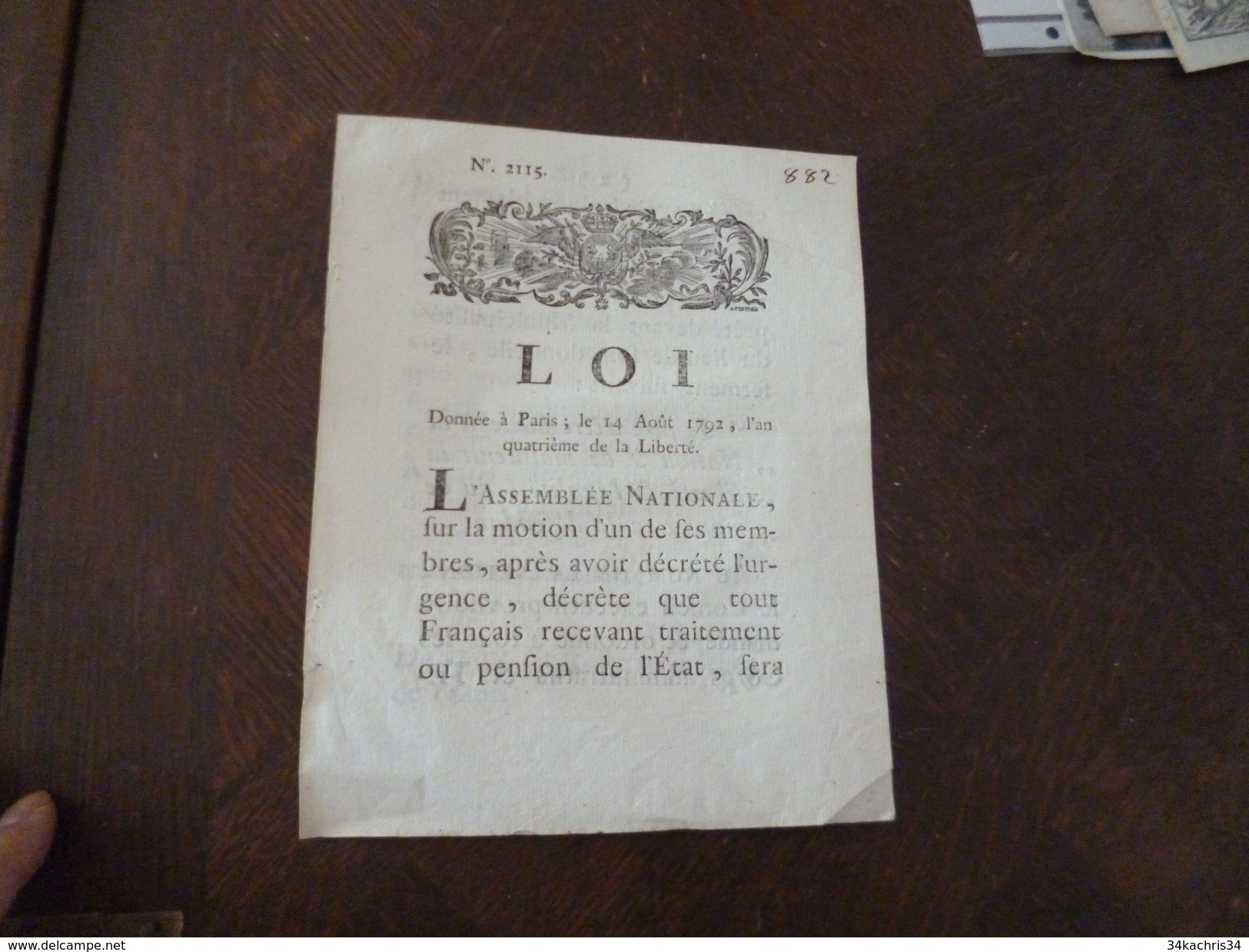 Loi  Paris 14/08/1792 Révolution Serment De Fidélité à La Nation."Je Jure...." Signé Danton Pour Le Gard Nîmes - Décrets & Lois