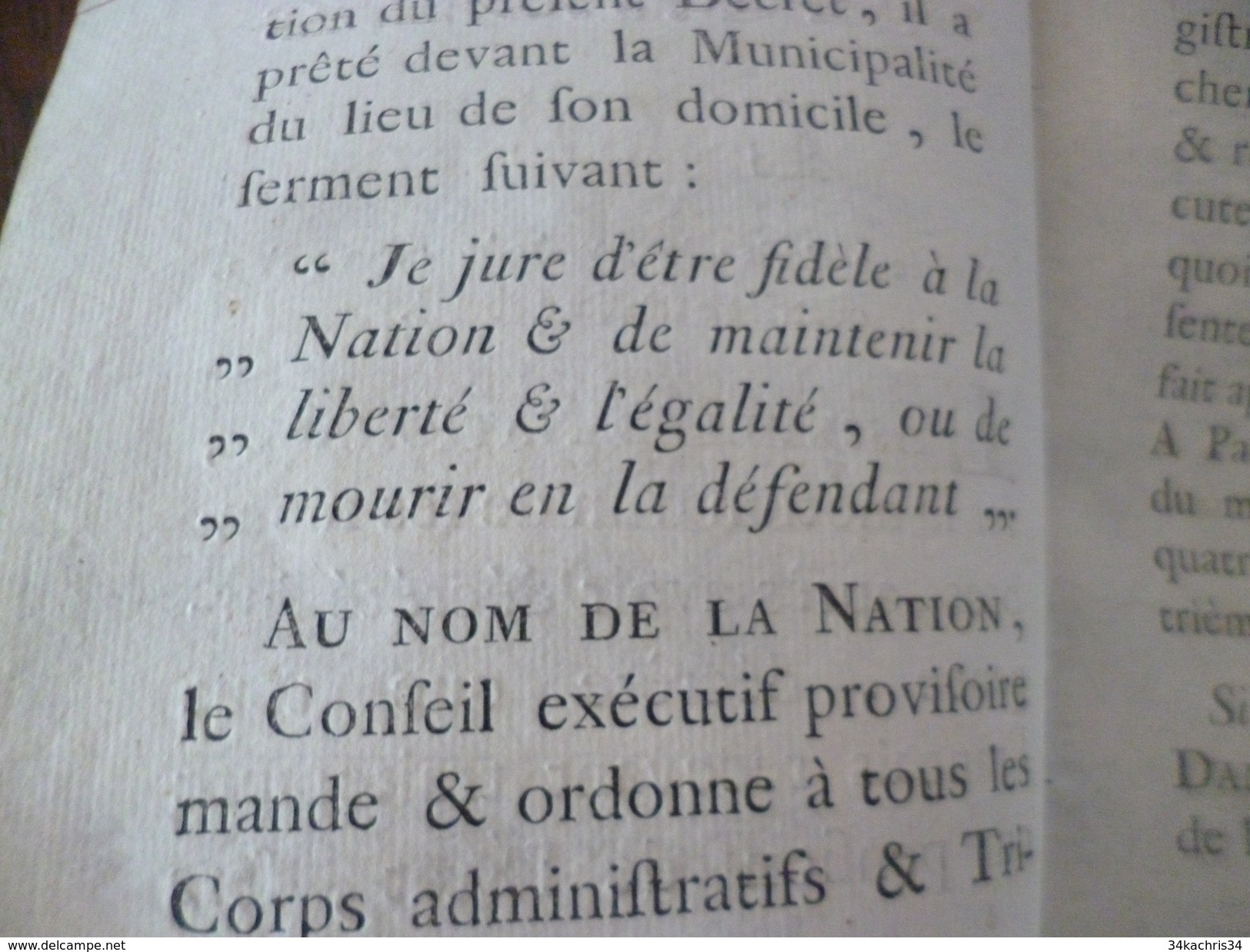 Loi  Paris 14/08/1792 Révolution Serment De Fidélité à La Nation."Je Jure...." Signé Danton Pour Le Gard Nîmes - Decrees & Laws