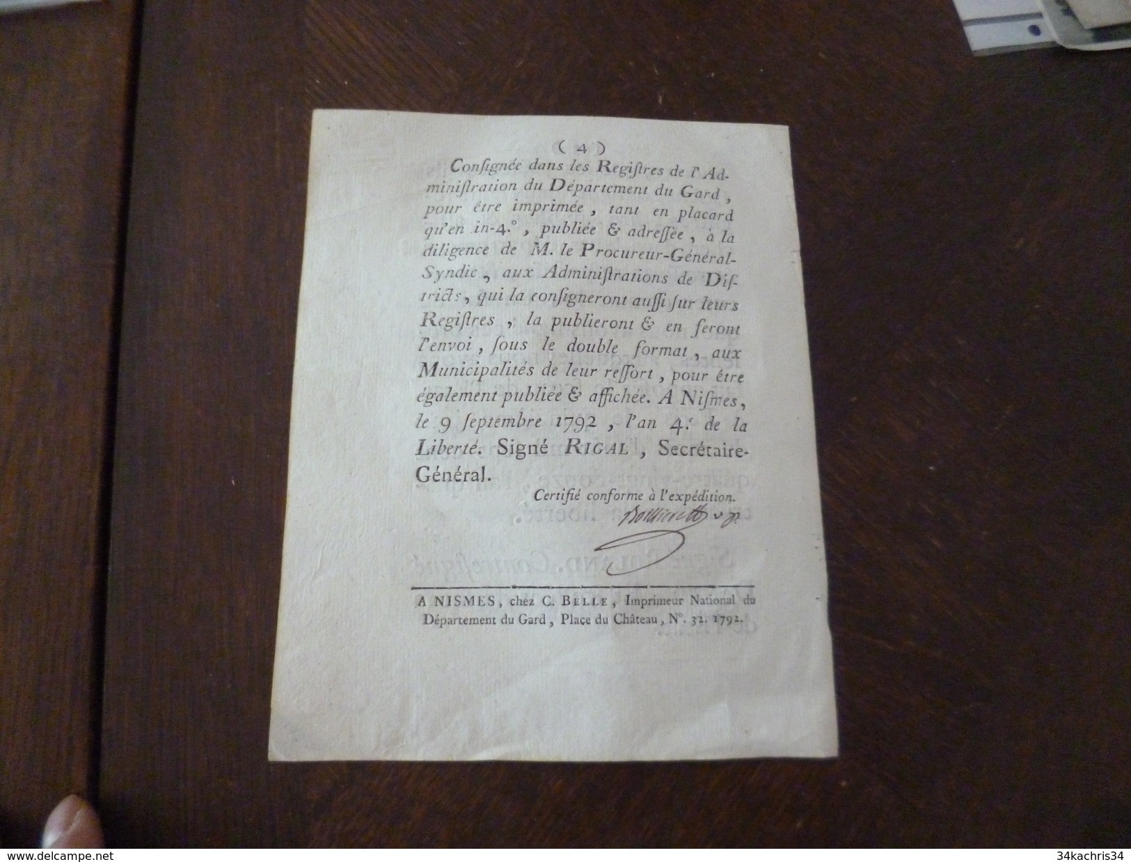 Loi  Paris 14/08/1792 Révolution Serment De Fidélité à La Nation."Je Jure...." Signé Danton Pour Le Gard Nîmes - Decrees & Laws