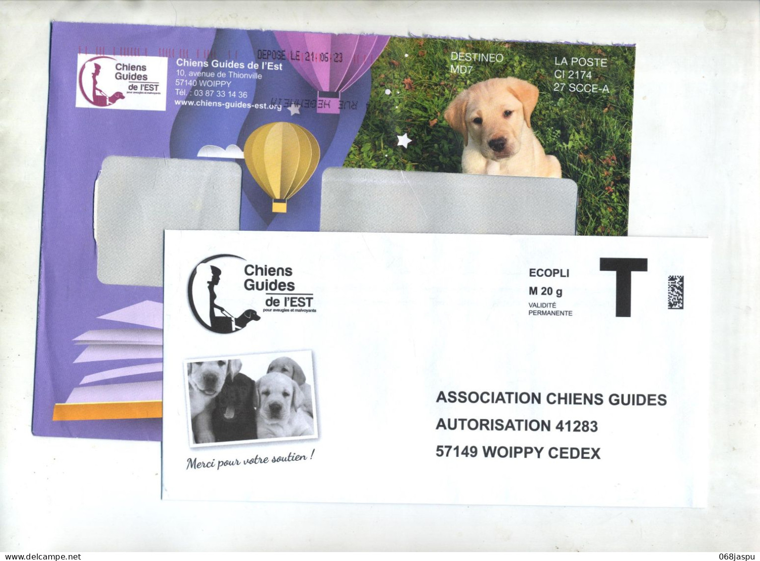 Enveloppe Reponse T Chien Guide Est + Destineo + Marque Page - Cartes/Enveloppes Réponse T