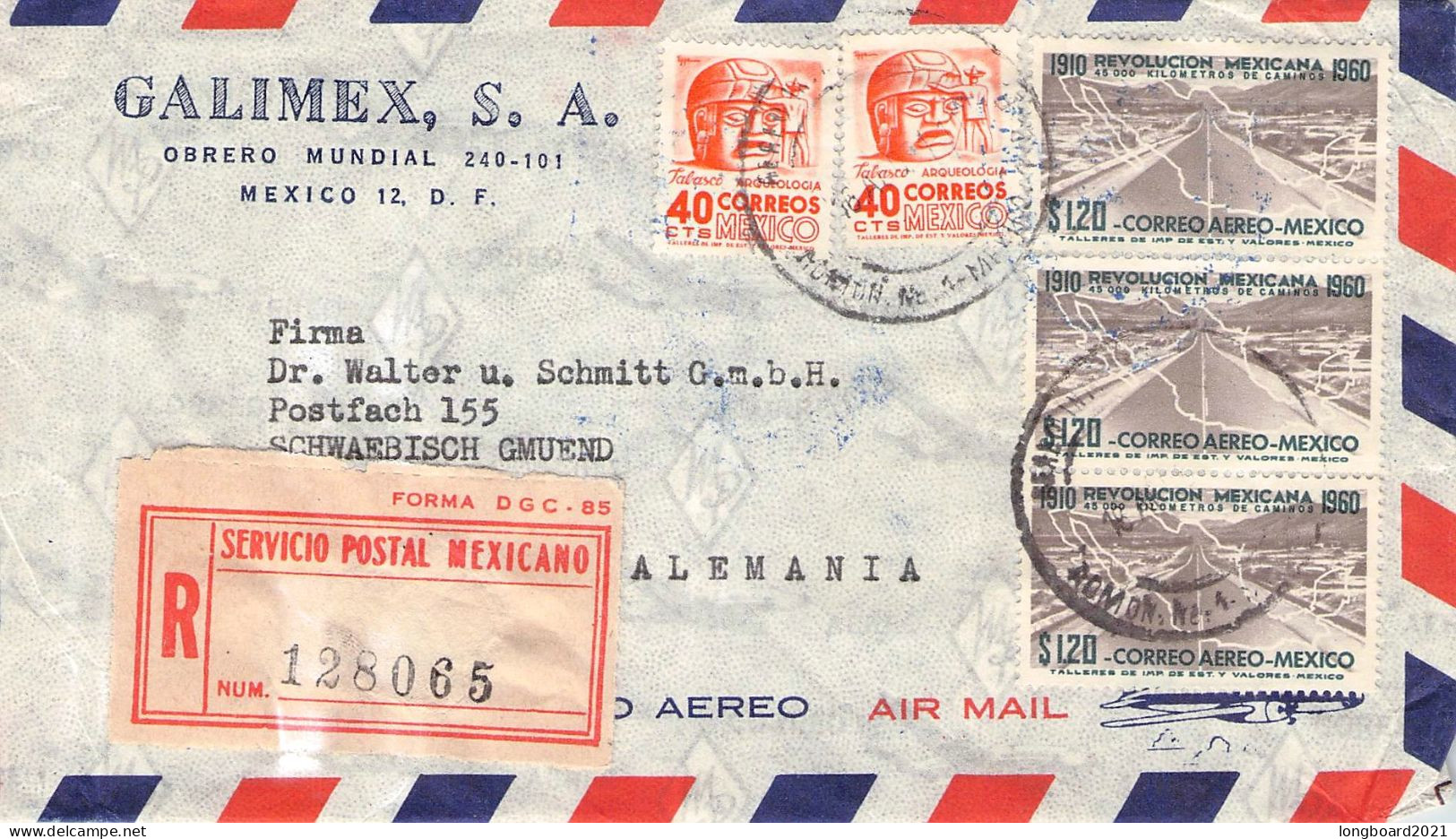 MEXICO - AIR MAIL 1961 > SCHWÄBISCH GMÜND/DE / *394 - México