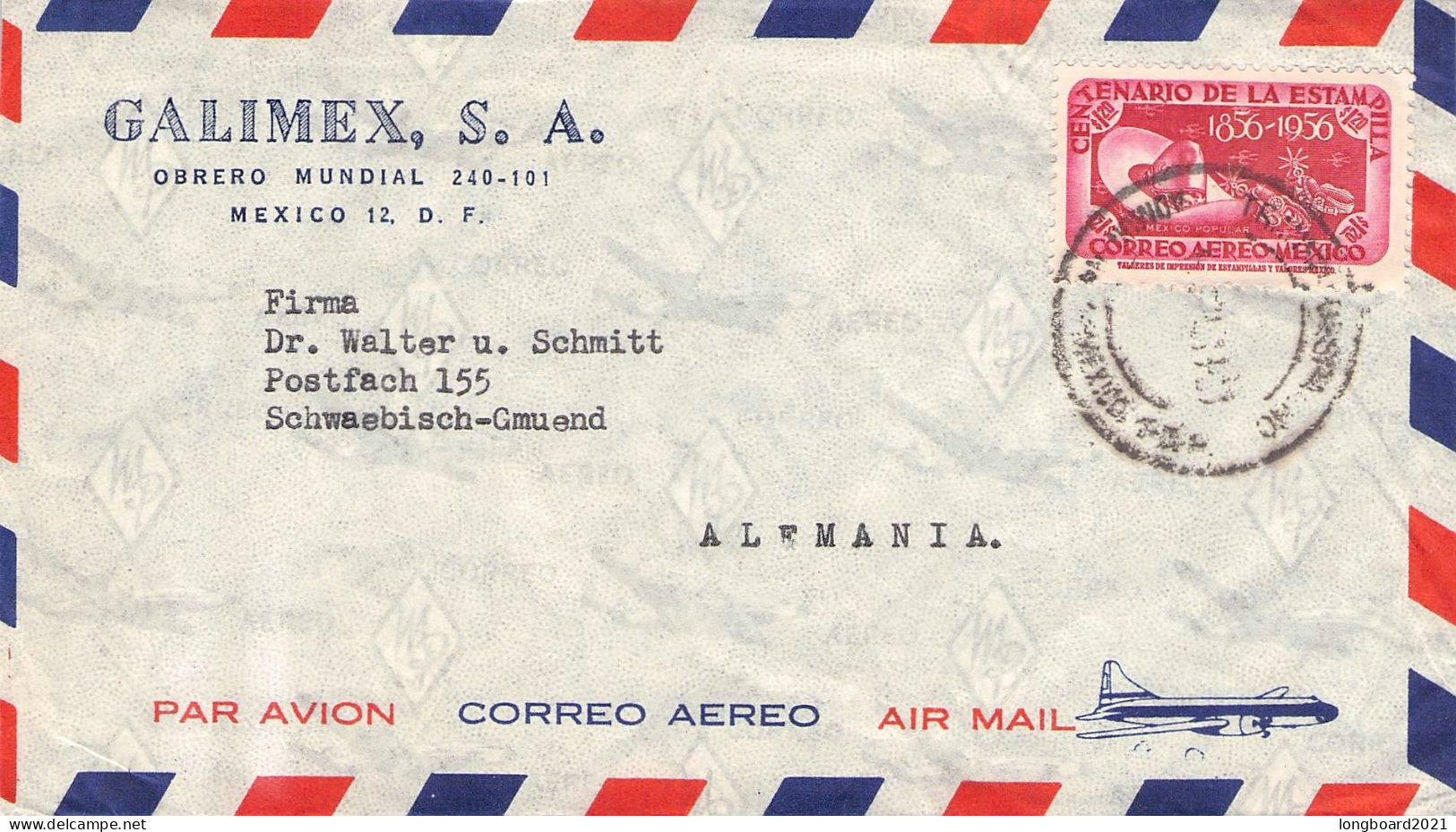 MEXICO - AIR MAIL 1956 > SCHWÄBISCH GMÜND/DE / *395 - Mexiko