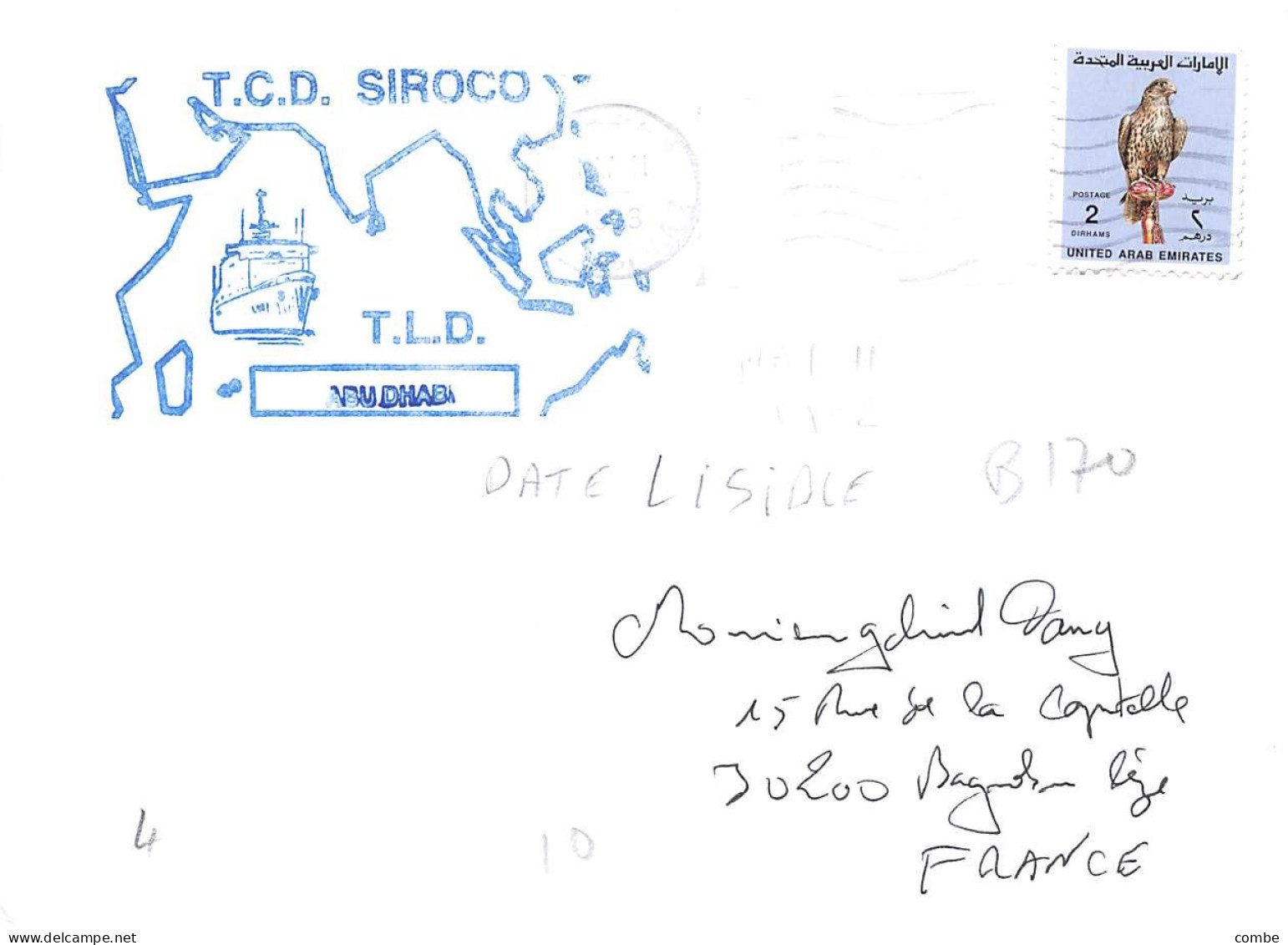 LETTRE. 1998. MARINE NATIONALE FRANCAISE. TCD SIROCO. ABU DHABI - Abu Dhabi