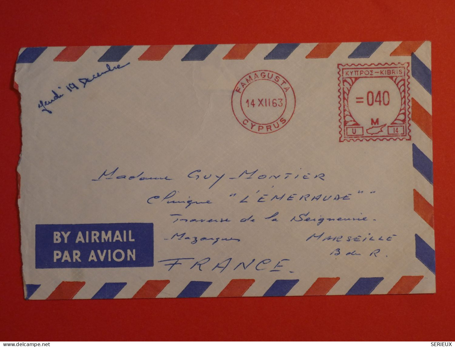 BV6 CYPRUS  BELLE  LETTRE   1963 FAMAGUSTA A MARSEILLE FRANCE     +AFF. MECAN. PLAISANT+ - Lettres & Documents