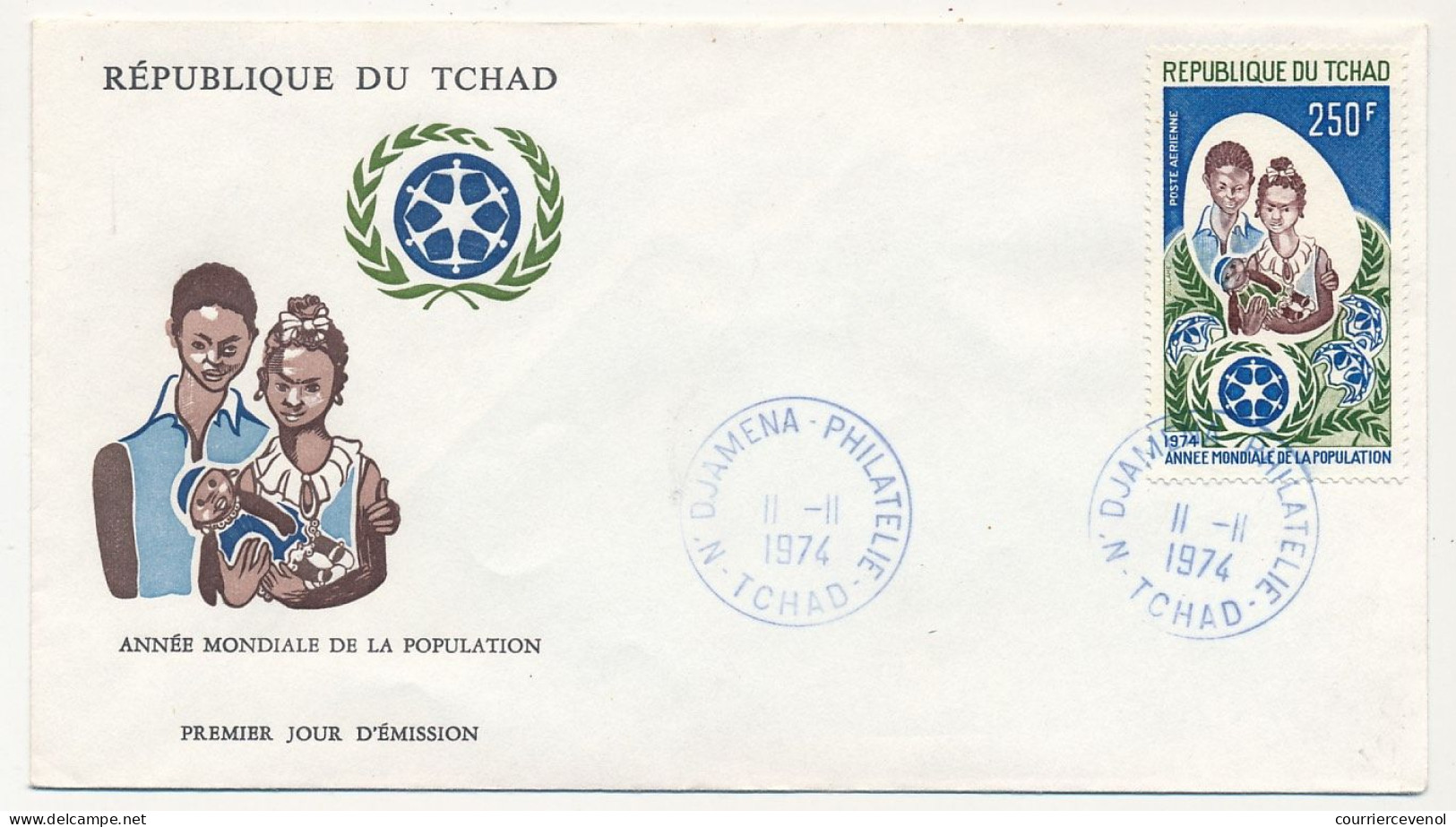 TCHAD => Envel FDC - 250F Année Mondiale De La Population - 11/11/1974 - DJAMENA Philatélie - Tsjaad (1960-...)