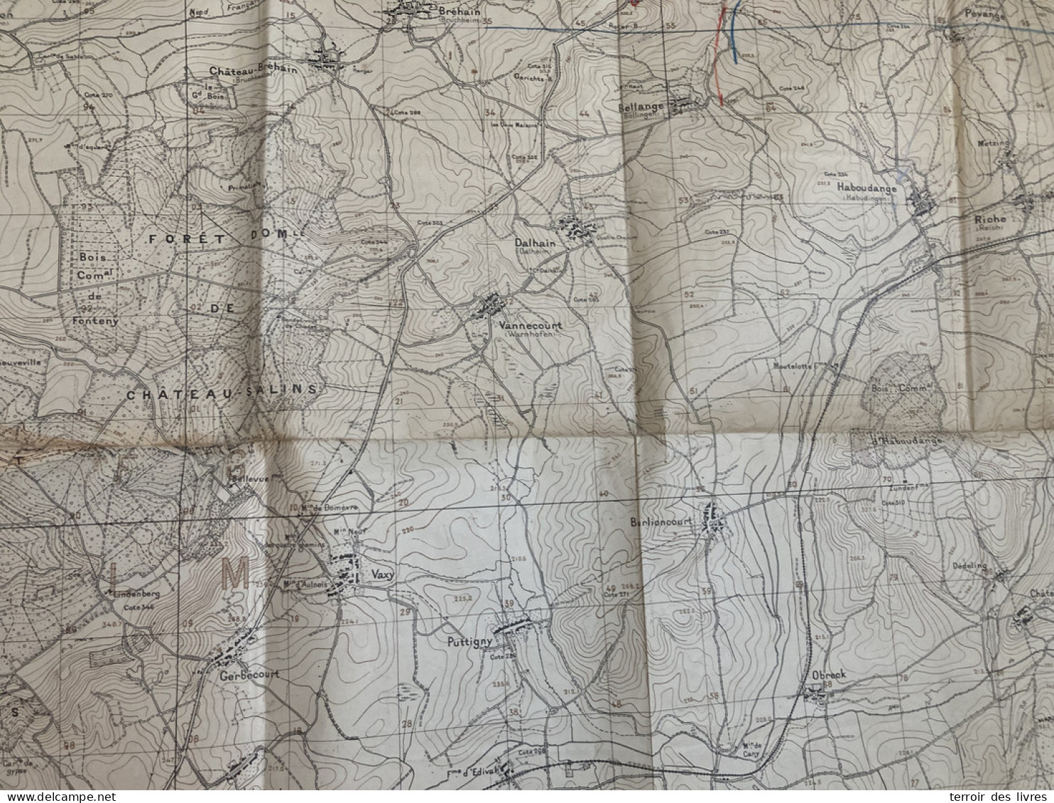 Carte état Major 1927 CHATEAU SALINS 72x104cm BURLIONCOURT OBRECK PUTTIGNY HAMPONT DEDELING VANNECOURT DALHAIN CHATEAU-V - Cartes Géographiques