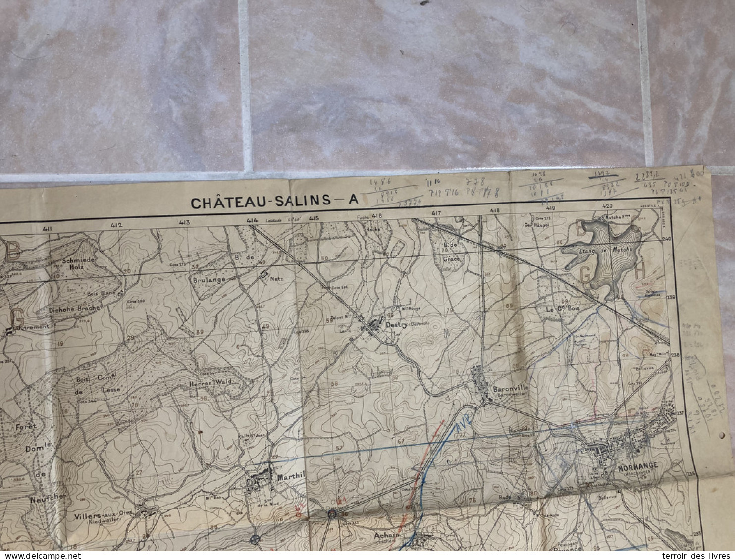Carte état Major 1927 CHATEAU SALINS 72x104cm BURLIONCOURT OBRECK PUTTIGNY HAMPONT DEDELING VANNECOURT DALHAIN CHATEAU-V - Cartes Géographiques