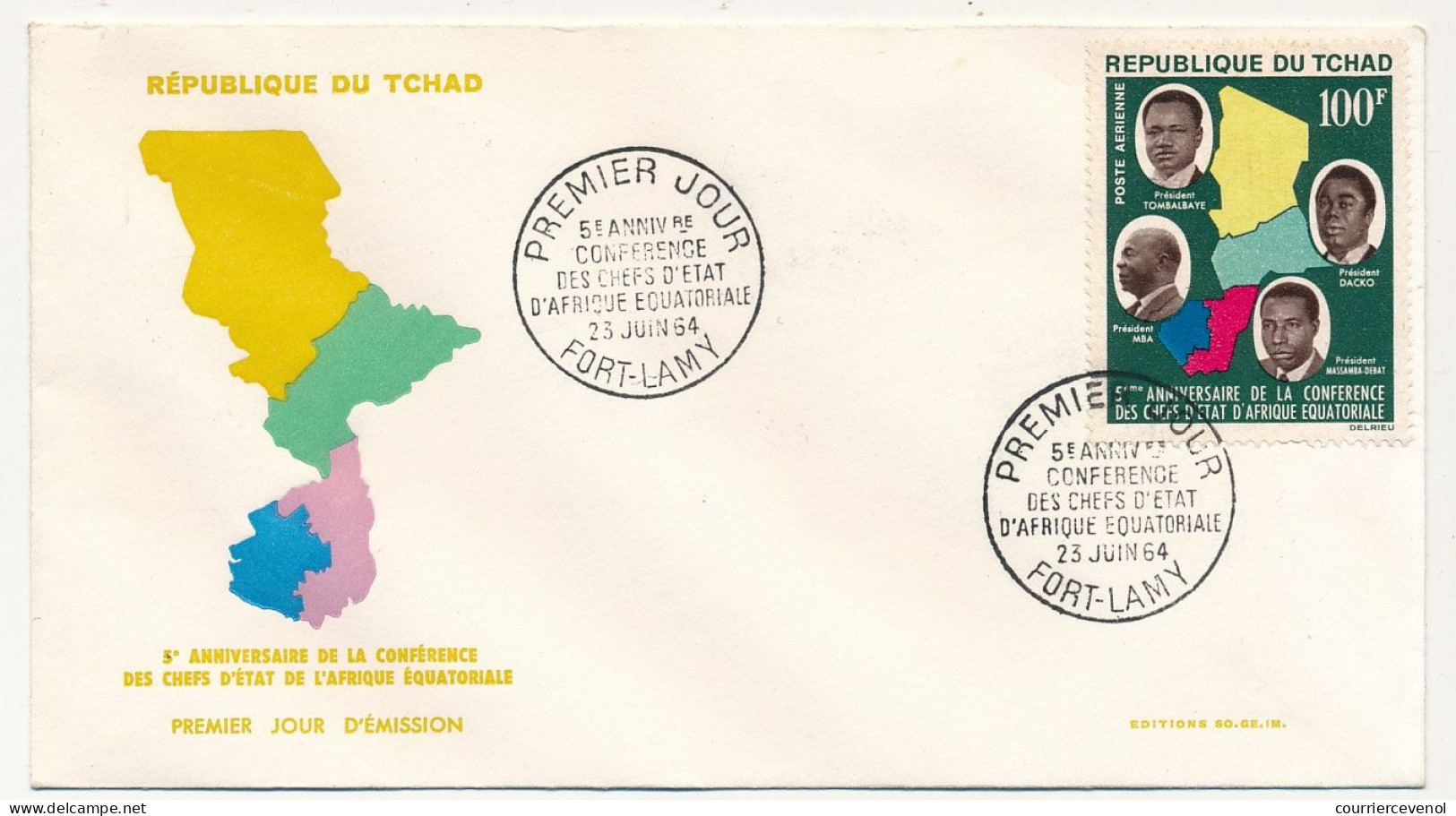 TCHAD => Envel FDC - 100F Anniversaire Conférence Chefs D'Etat ... 23 Juin 1964 - FORT-LAMY - Chad (1960-...)