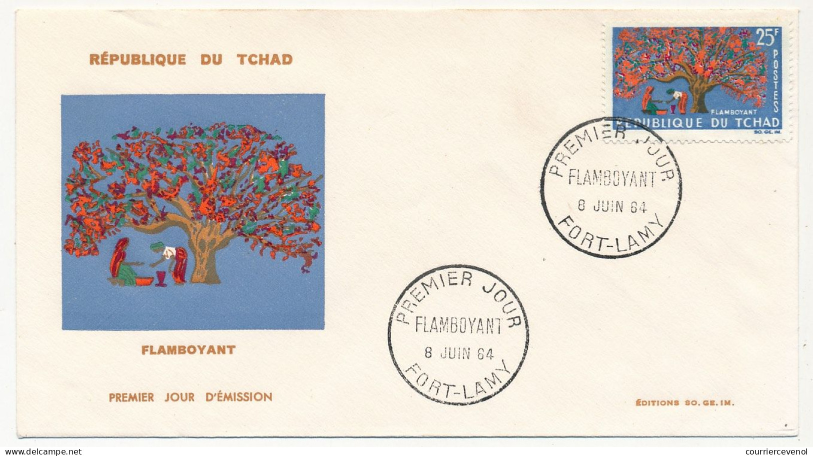 TCHAD => Envel FDC - 25F Flamboyant - 8 Juin 1964 - FORT-LAMY - Tschad (1960-...)