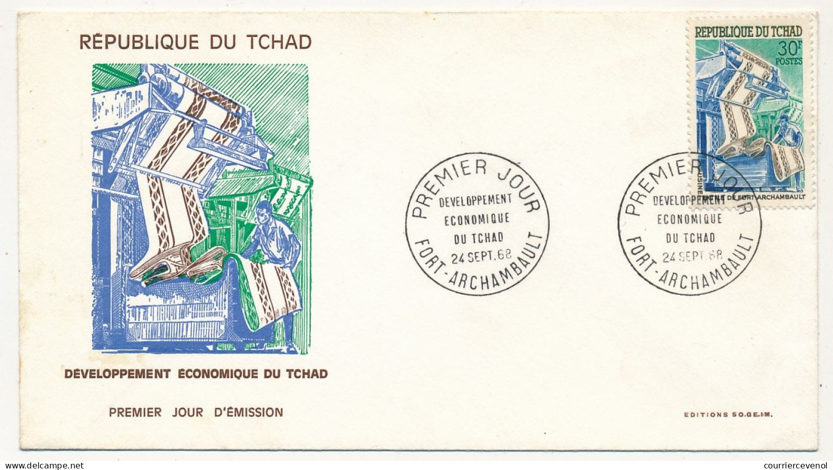 TCHAD => Envel FDC - 30F Développement économique Du Tchad - 24 Sept 1969 - FORT-ARCHAMBAULT - Tschad (1960-...)