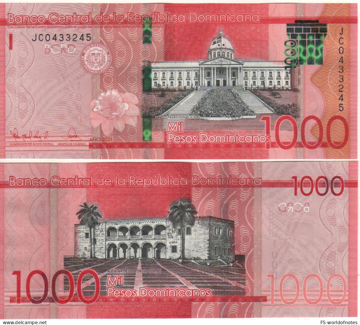 DOMINICAN   Rep.  NEW  1'000  Pesos Dominicanos (new Date 2021 P193f ) National Palace, + Fortress At Back - Dominicana