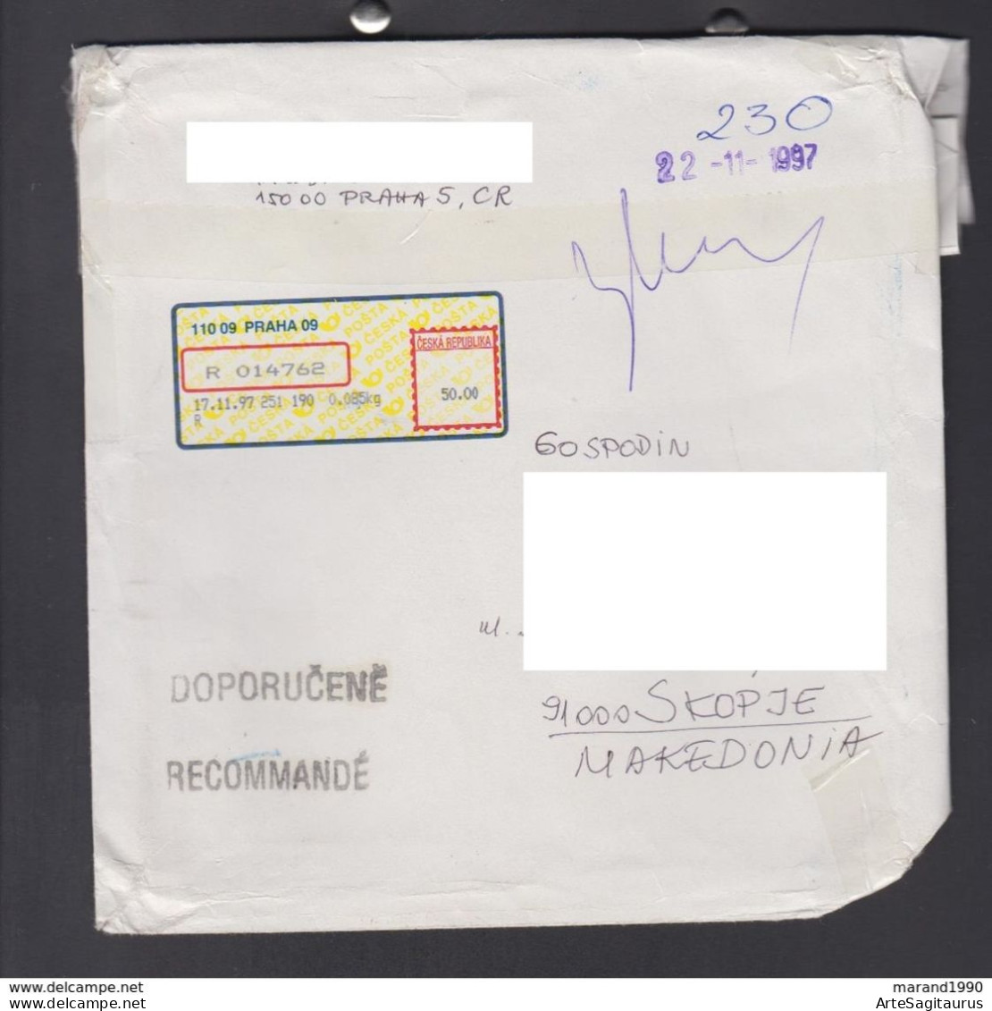 R-COVER LABEL / REPUBLIC OF MACEDONIA SEAL DAMAGED COVER  (006) - Covers & Documents