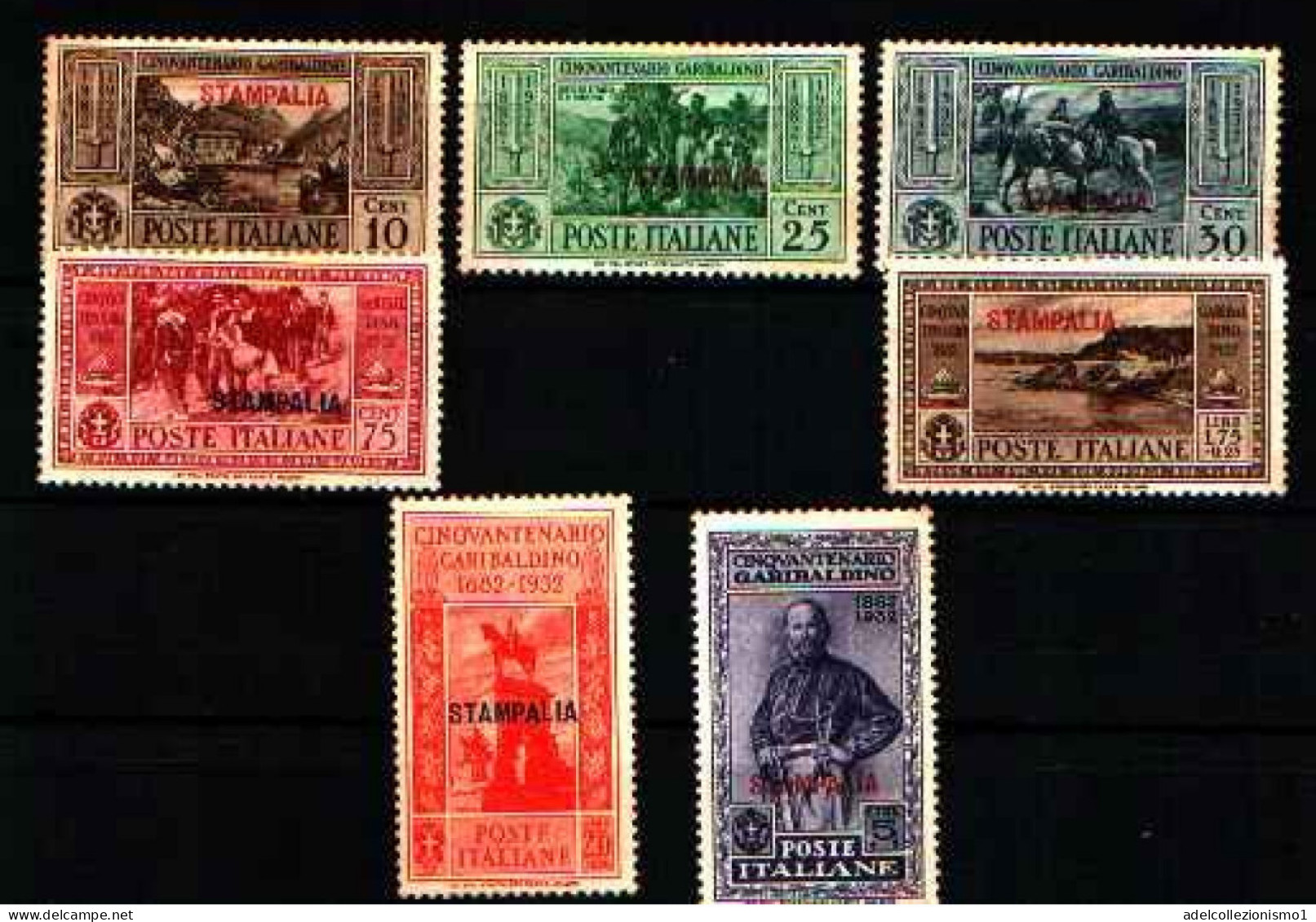 48545) EGEO - STAMPALIA 50º Anniversario Della Morte Di Giuseppe Garibaldi - 28 Agosto 1932 7 VALORI MNH** - Egée (Stampalia)