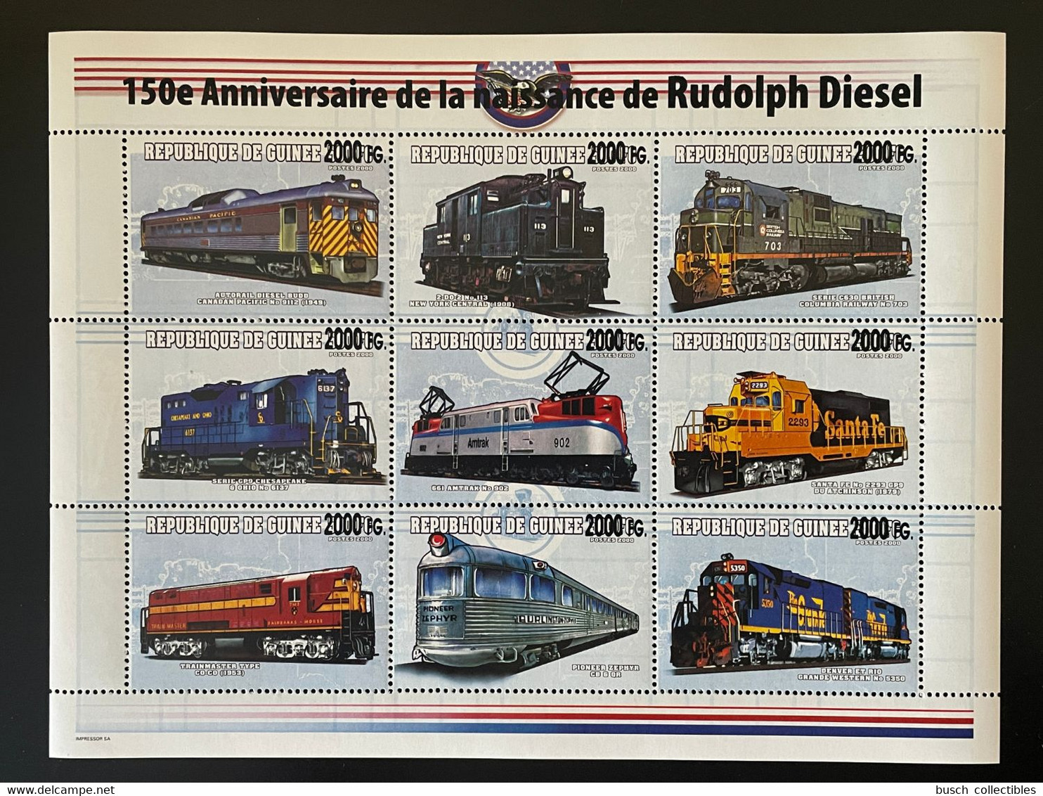 Guinée Guinea 2008 Mi. 6198-6206 Surchargé Overprint Trains Railways Eisenbahn Locomotives Rudolph Diesel - Eisenbahnen