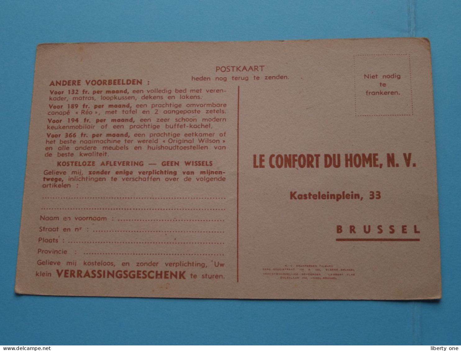 PUBLI - RECLAME " Le CONFORT Du HOME Bruxelles " ( Zie / Voir SCANS ) Carte Lettre / Antwoordkaart ! - Straßenhandel Und Kleingewerbe