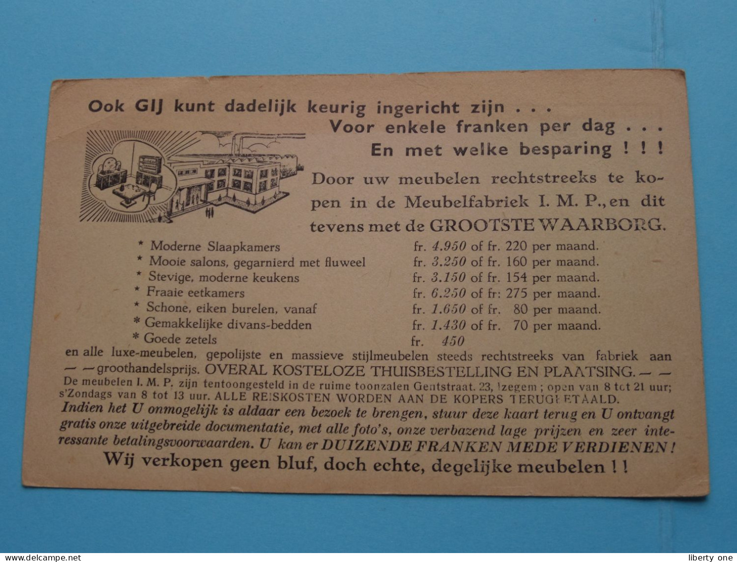 PUBLI - RECLAME " Meubelen I.M.P. Gentstraat IZEGEM " ( Zie / Voir SCANS ) Carte Lettre / Antwoordkaart ! - Izegem