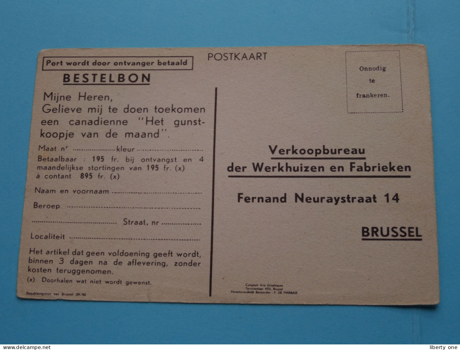 PUBLI - RECLAME " WERKHUIZEN En Fabrieken BRUSSEL " ( Zie / Voir SCANS ) Carte Lettre / Antwoordkaart ! - Old Professions