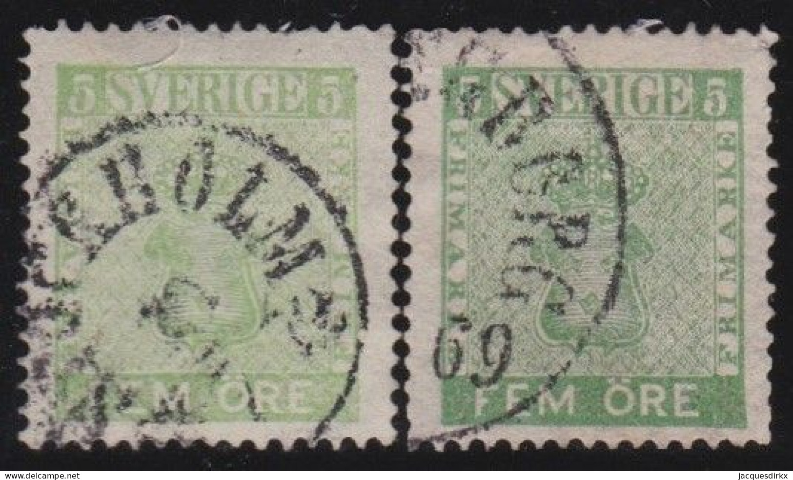 Zweden      .    Y&T    .    6 / 6a  (2 Scans)          .    O   .     Cancelled    .   Hinged - Used Stamps