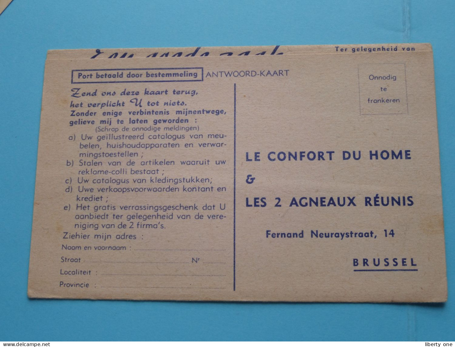PUBLI - RECLAME " Le CONFORT Du HOME Bruxelles " ( Zie / Voir SCANS ) Carte Lettre / Antwoordkaart ! - Artigianato