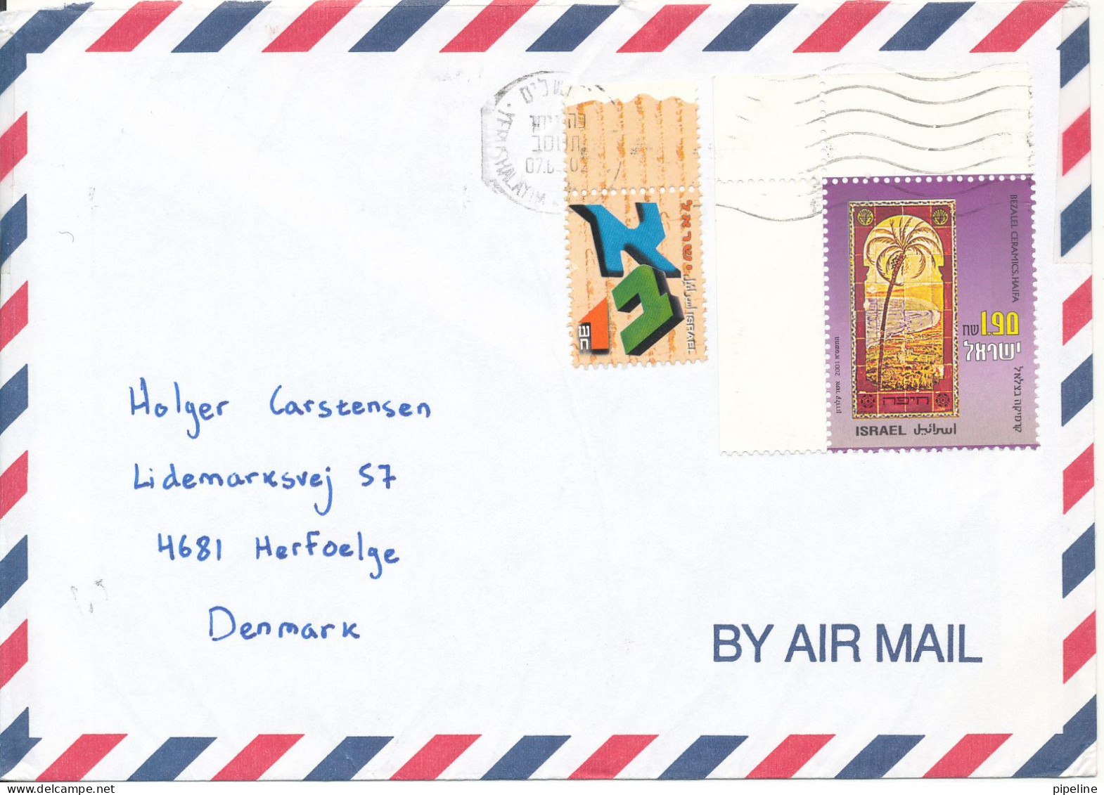 Israel Air Mail Cover Sent To Denmark 2002 - Airmail