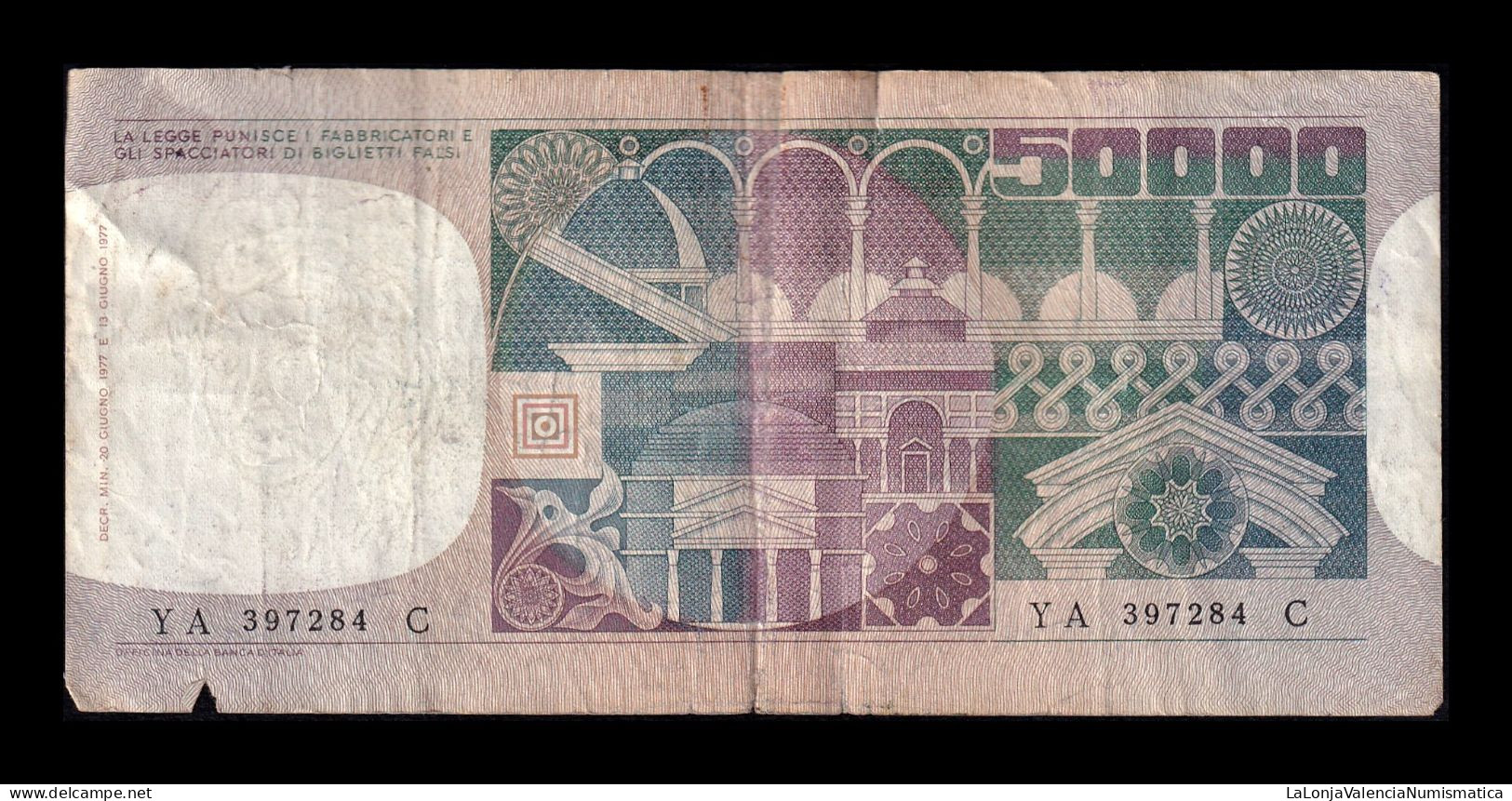 Italia Italy 50000 Lire 1977 Pick 107a Mbc Vf - 50000 Liras