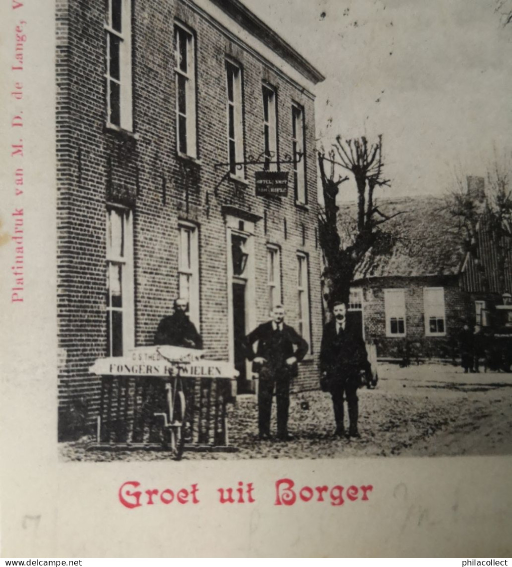 Borger (Dr.) Groet Uit (links Hotel Smit En MiddenPaarden Bus Of Tram) 1903 Met Klein Rond Odoorn - Autres & Non Classés