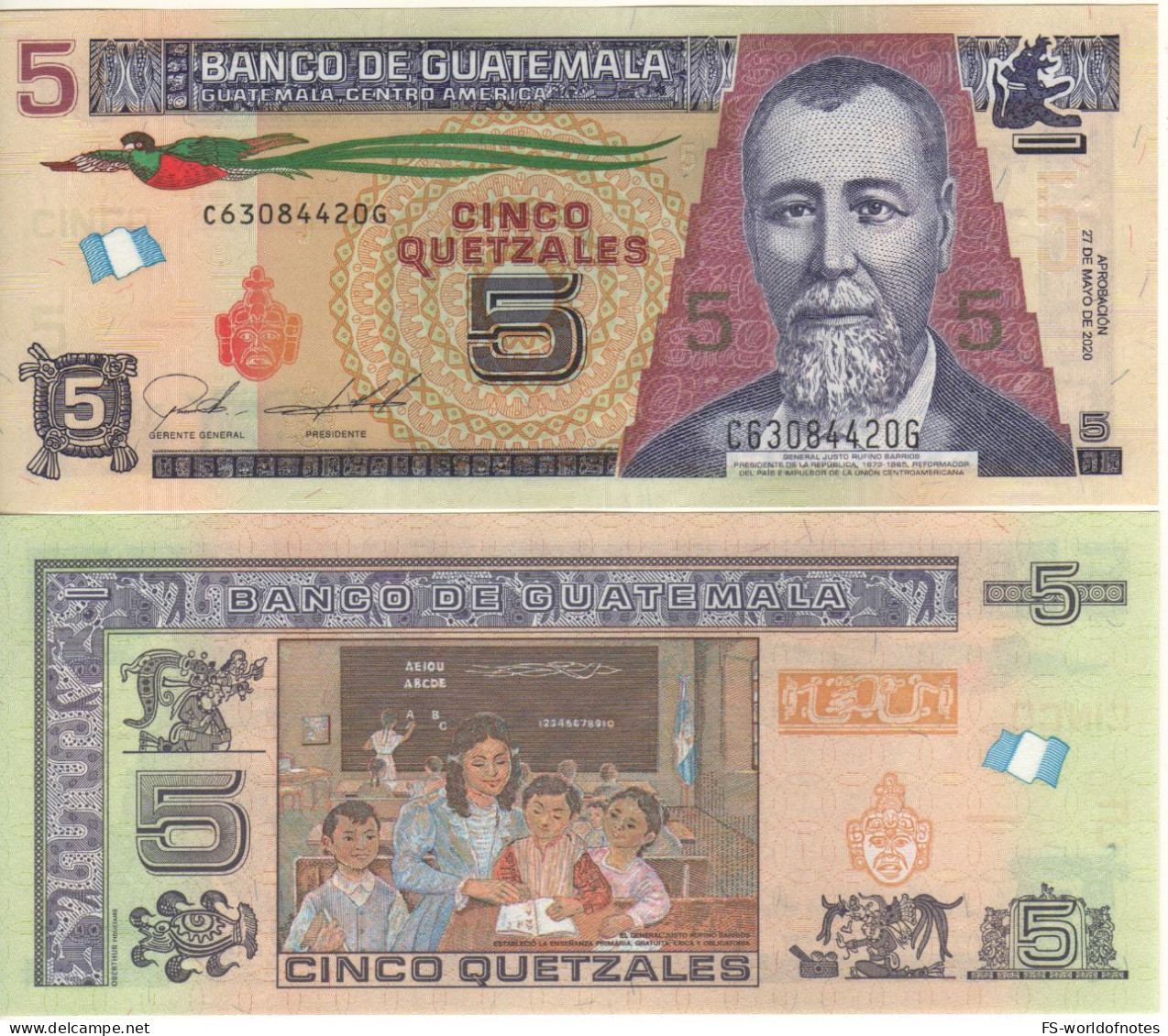 GUATEMALA  New 5 Quetzales  PW122A  New Date  27.5.2020  UNC - Guatemala