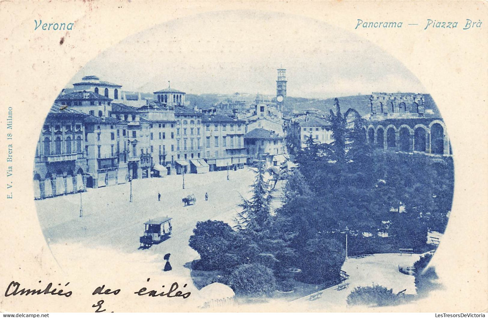 Italie - Verona - Panorama - Piazza Bra - E.V. - Tram - Carte Postale Ancienne - Verona