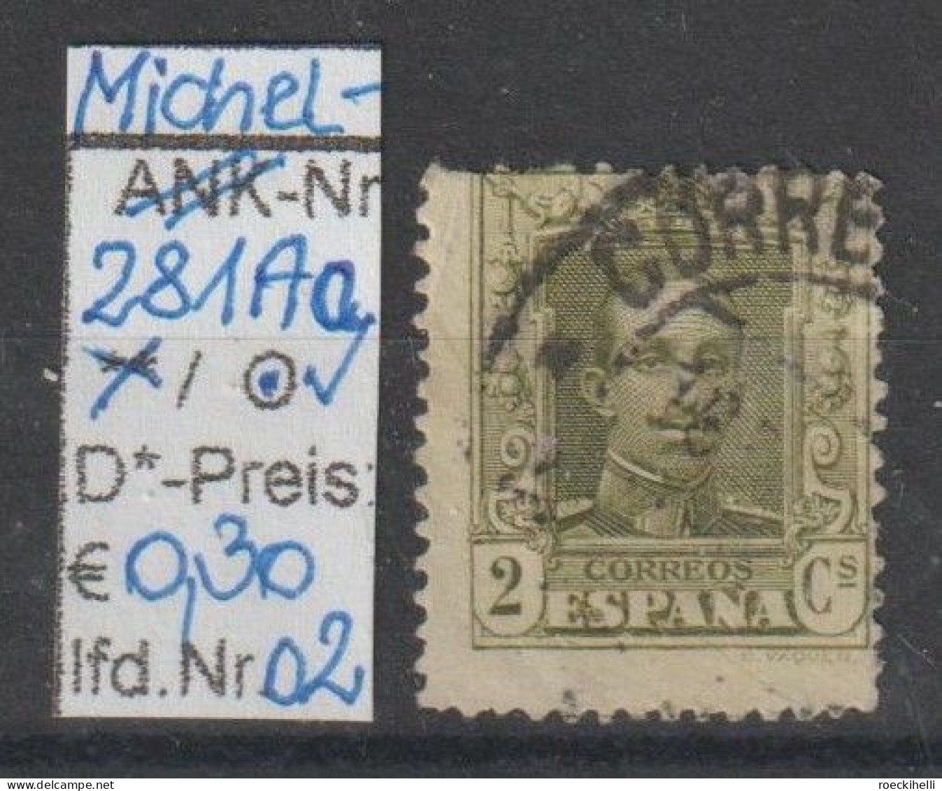1922/30 - SPANIEN - FM/DM "König Alfons XIII Im Rahmen" 2 C Olivgrün - O Gestempelt - S.Scan (281Aao 01-02 Esp) - Usados