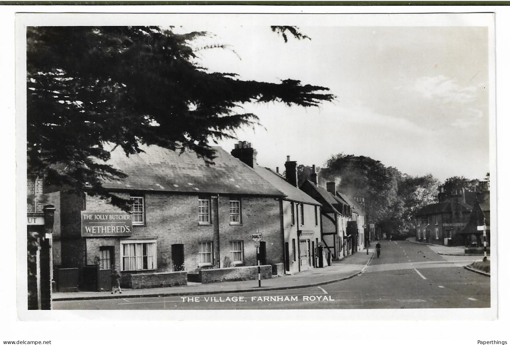 Real Photo Postcard, Buckinghamshire South, Farnham Royal, Village, Wethered's, The Jolly Butcher Pub, Brewery, Road. - Buckinghamshire
