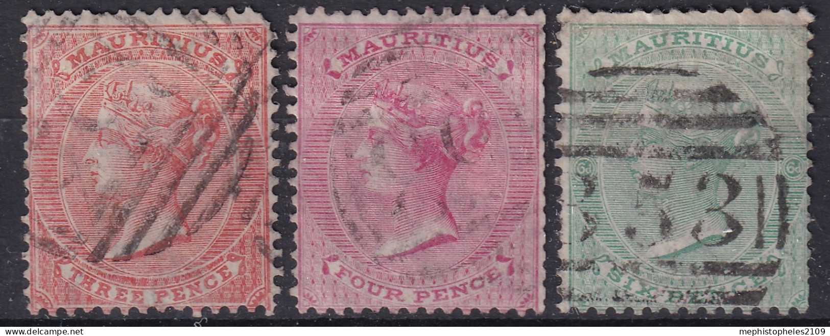 MAURITIUS 1863 - Canceled - Sc# 34, 35, 37 - Mauritius (...-1967)