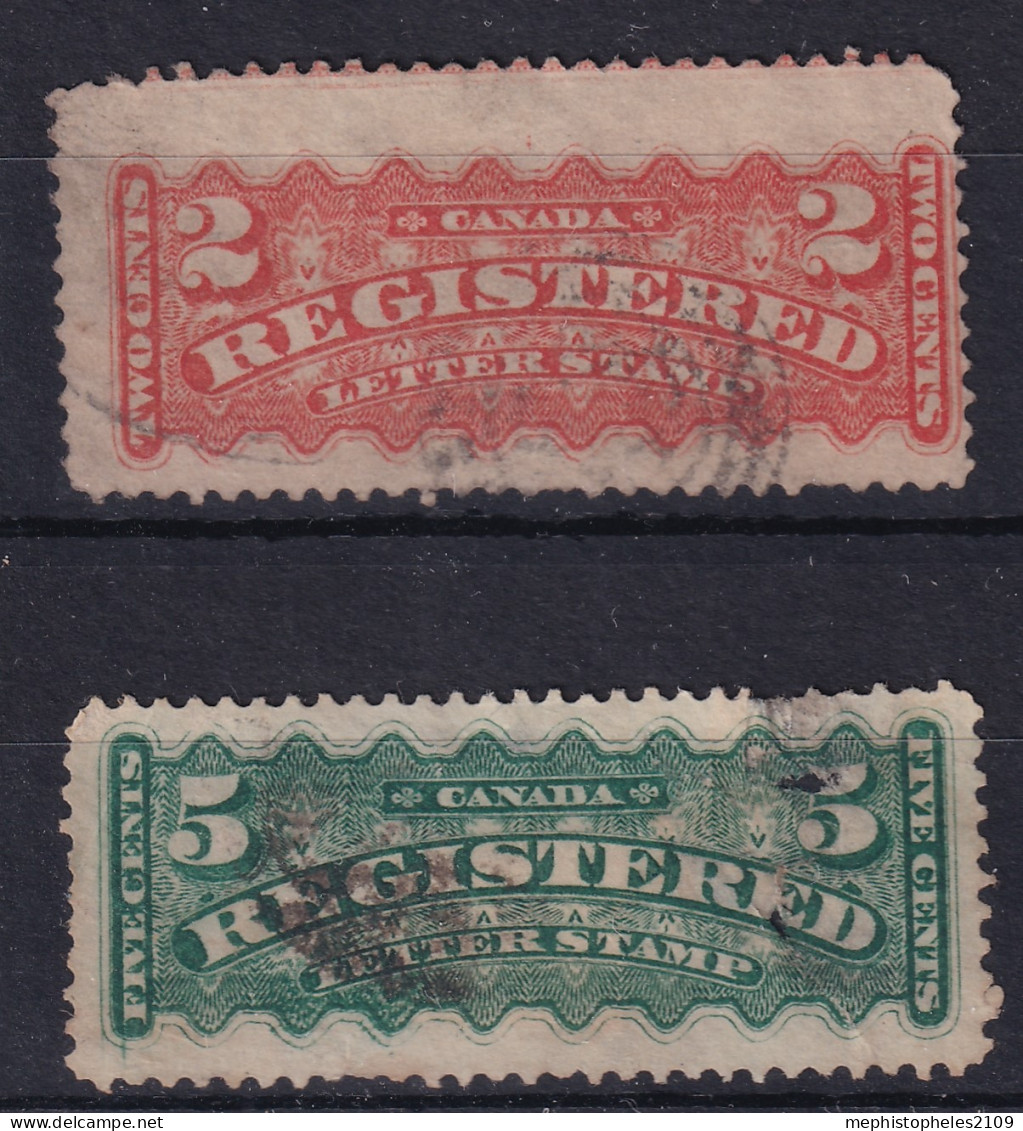 CANADA 1875 - Canceled - Sc# F1, F2 - Registered Letter Stamps - Recommandés