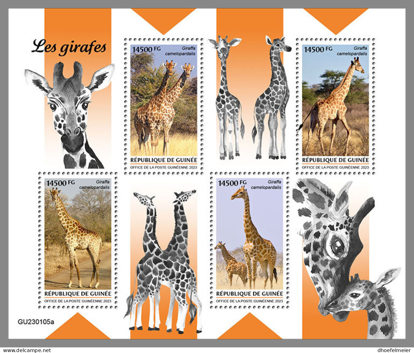 GUINEA REP. 2023 MNH Giraffes Giraffen Girafes M/S - OFFICIAL ISSUE - DHQ2327 - Giraffes