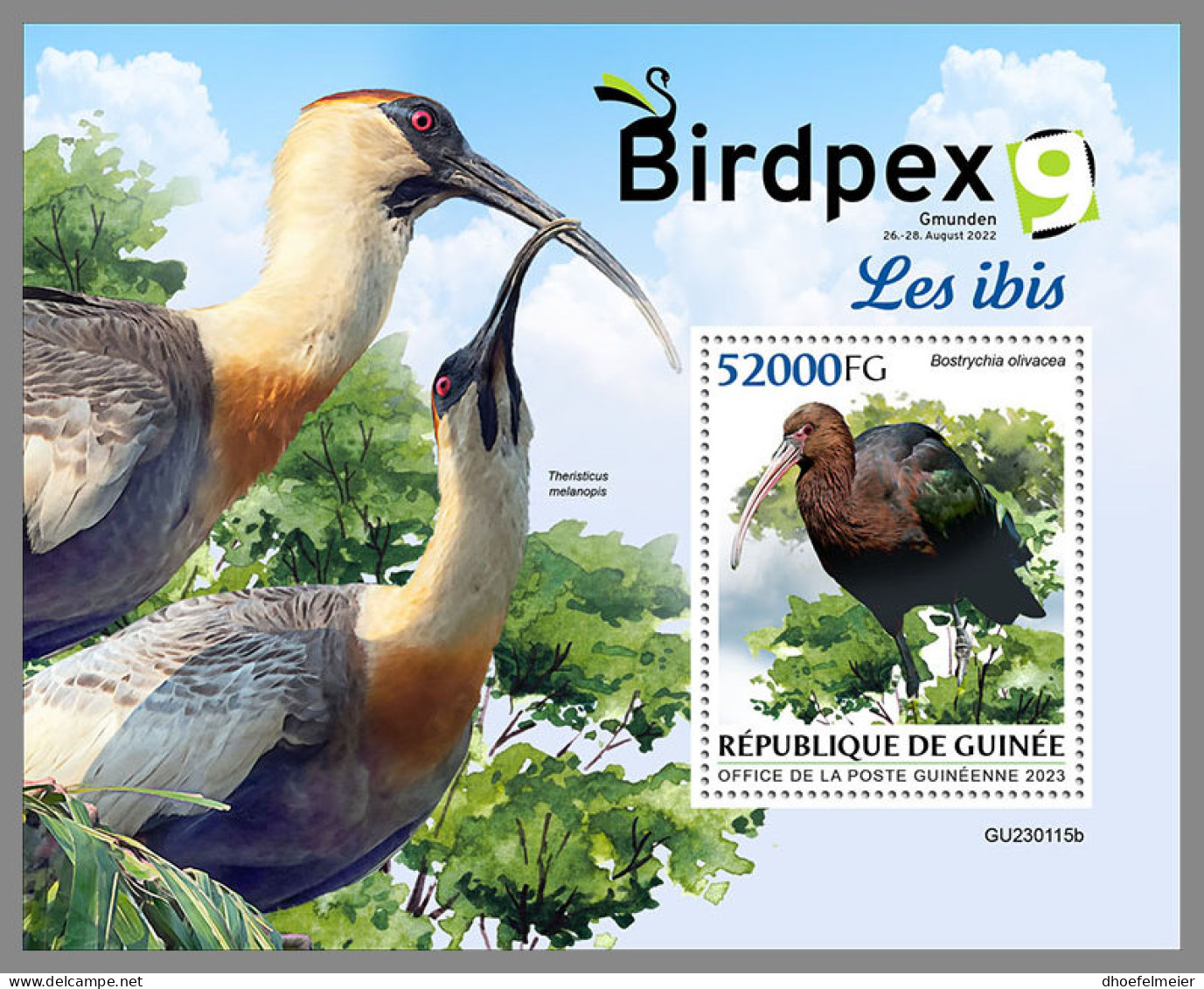GUINEA REP. 2023 MNH Ibis Birdpex S/S - OFFICIAL ISSUE - DHQ2327 - Struzzi