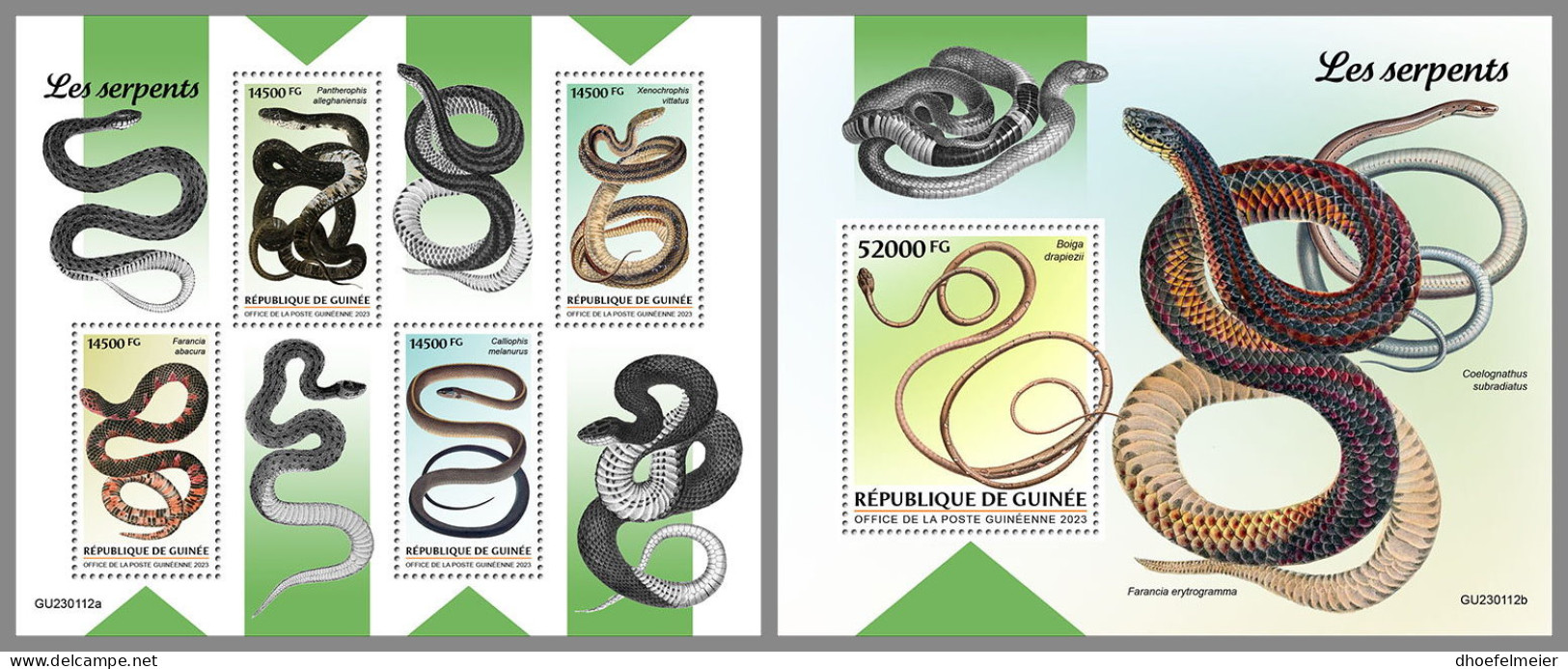 GUINEA REP. 2023 MNH Snakes Schlangen Serpents M/S+S/S - IMPERFORATED - DHQ2327 - Serpents