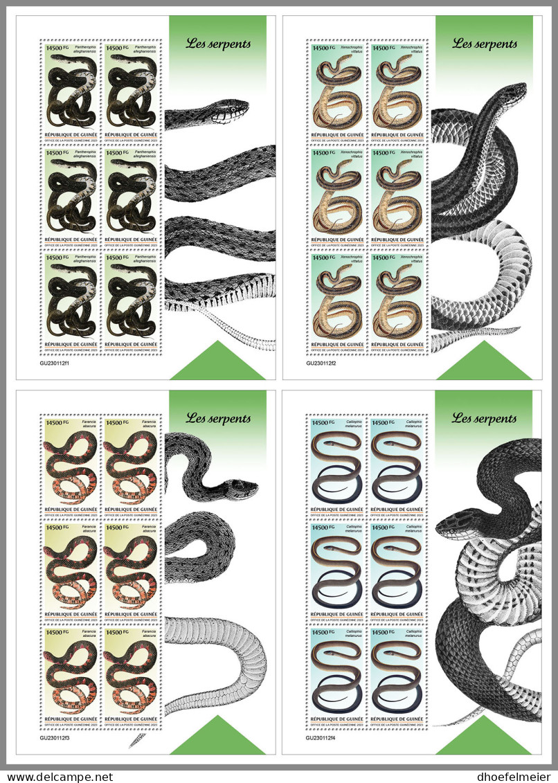 GUINEA REP. 2023 MNH Snakes Schlangen Serpents 4M/S - IMPERFORATED - DHQ2327 - Serpents