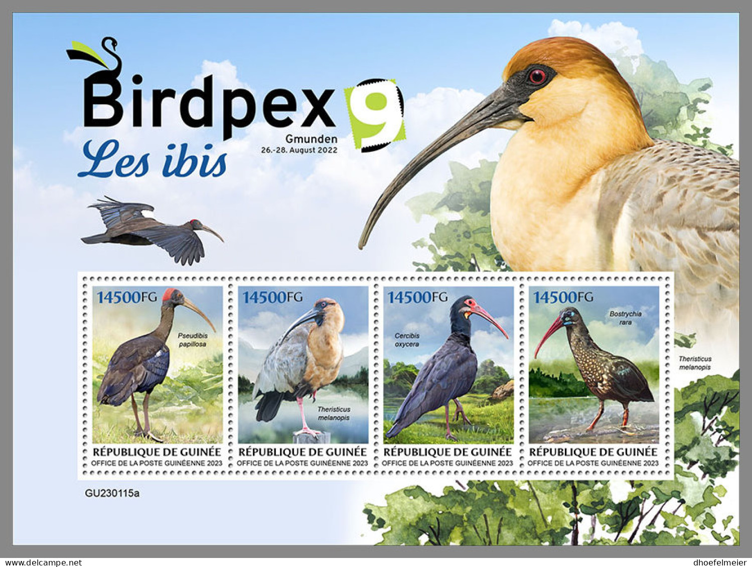 GUINEA REP. 2023 MNH Ibis Birdpex M/S - IMPERFORATED - DHQ2327 - Ostriches